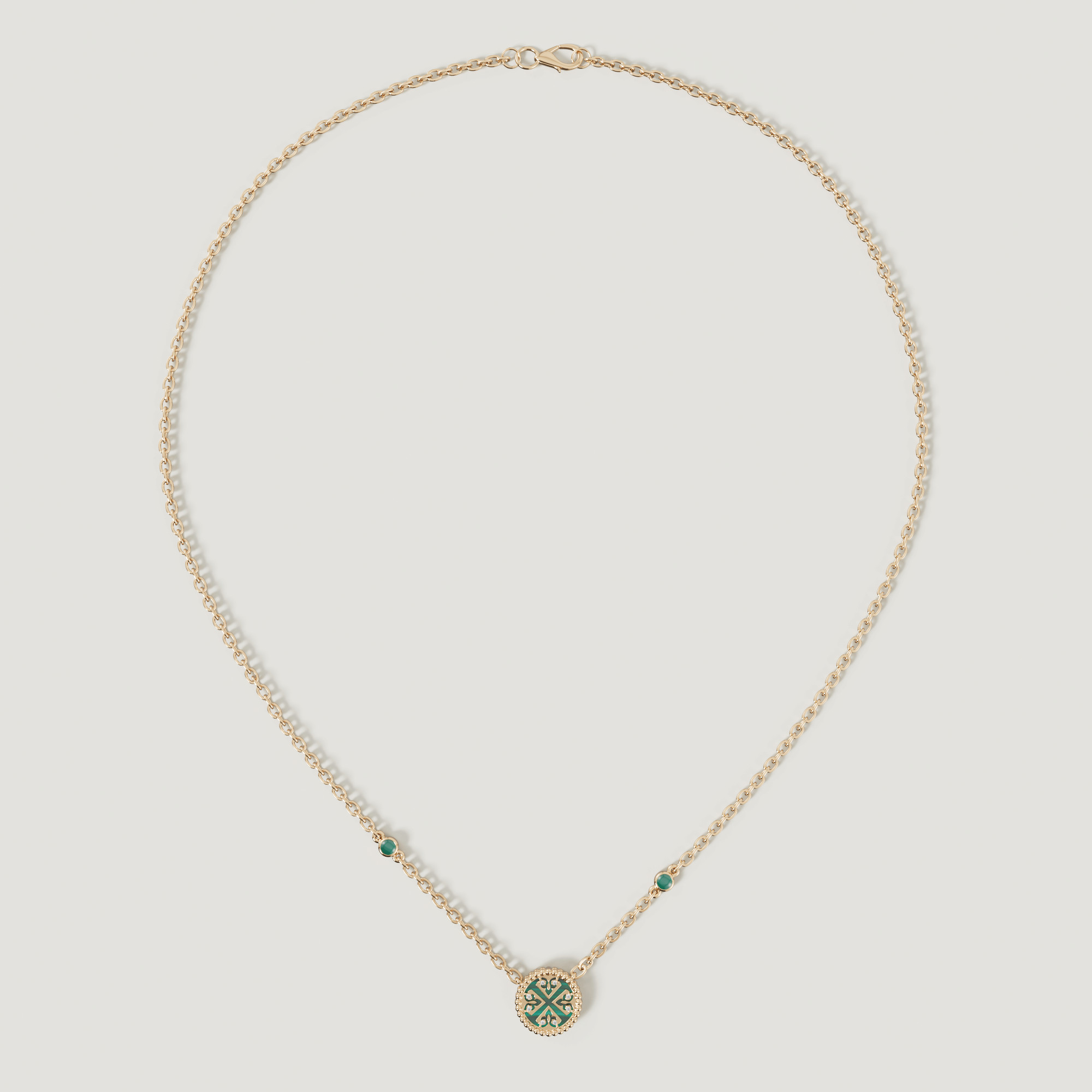 Lace Petite Yellow Gold Diamond Necklace With Malachite