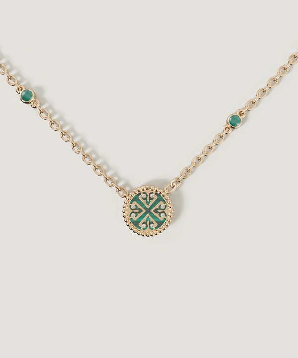 Lace Petite Yellow Gold Diamond Necklace With Malachite