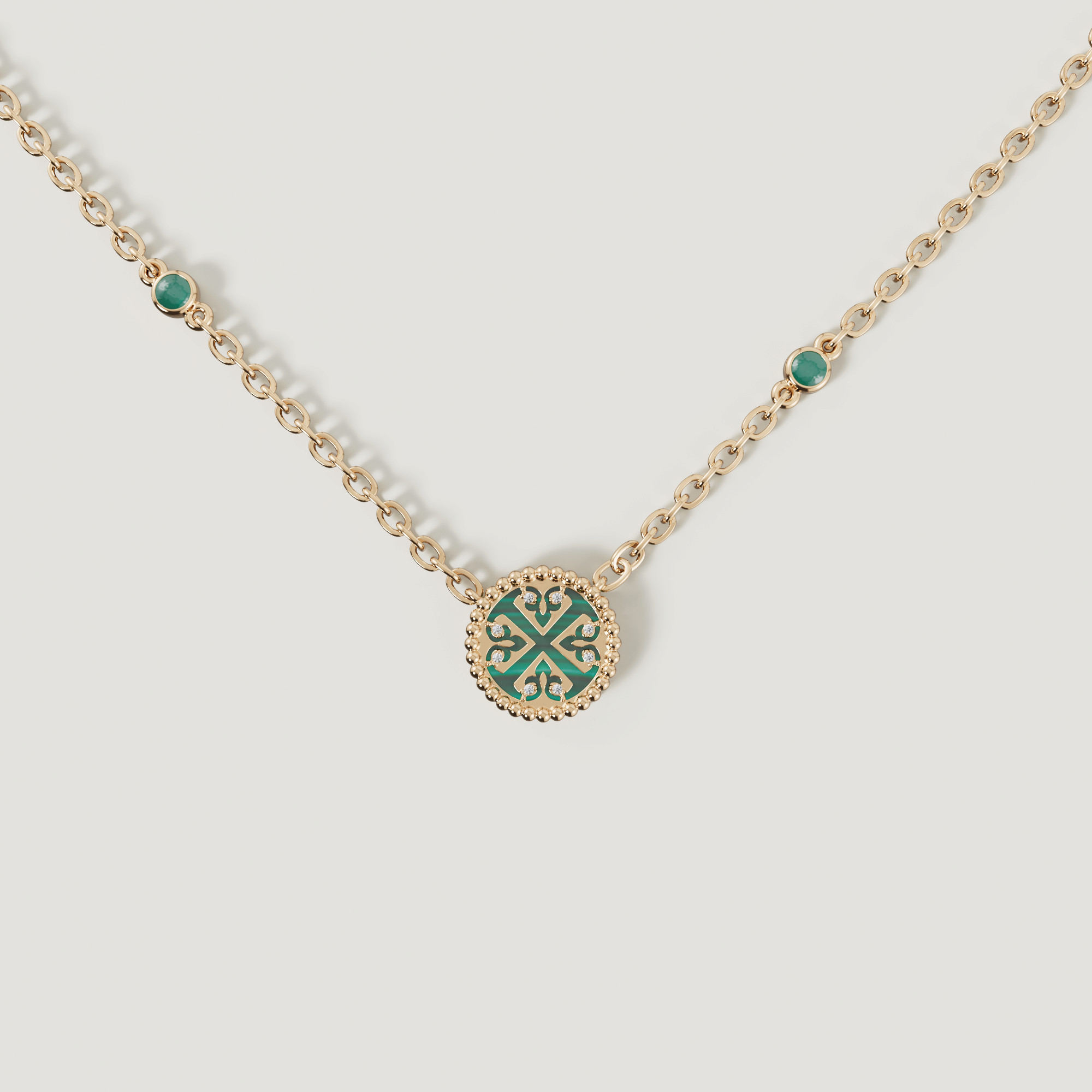 Lace Petite Yellow Gold Diamond Necklace With Malachite