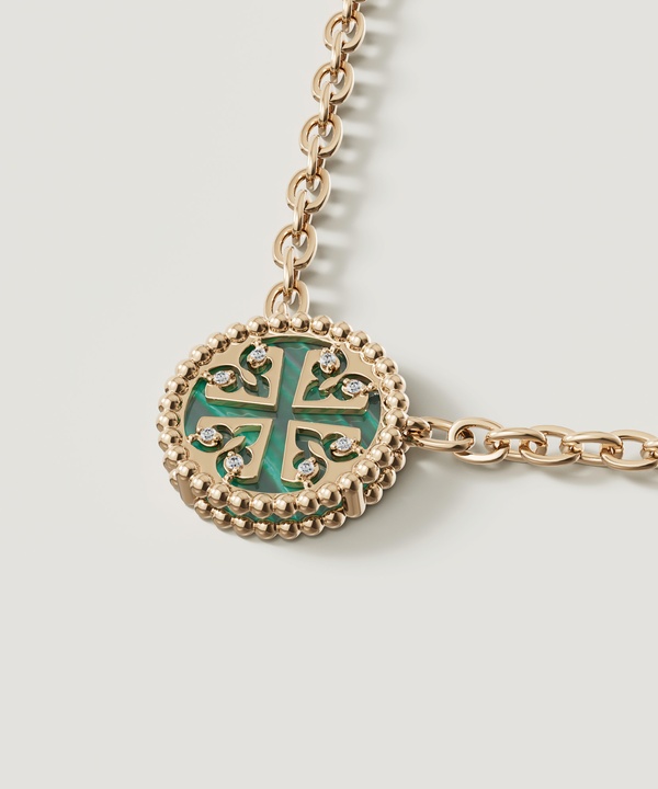 Lace Petite Yellow Gold Diamond Necklace With Malachite