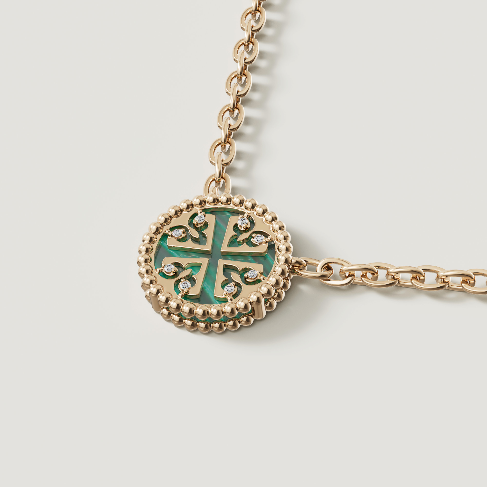 Lace Petite Yellow Gold Diamond Necklace With Malachite