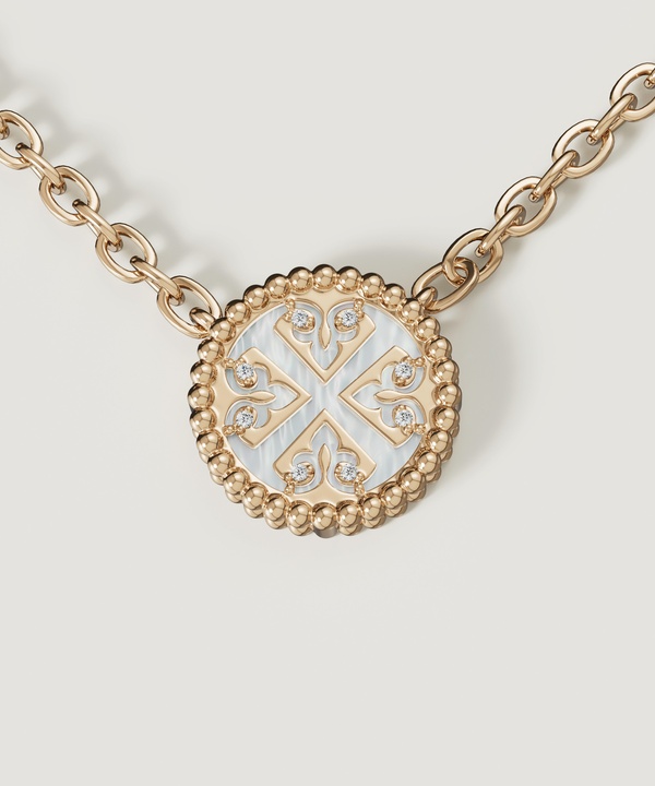 Lace Petite Yellow Gold Diamond Necklace With Mother Of Pearl