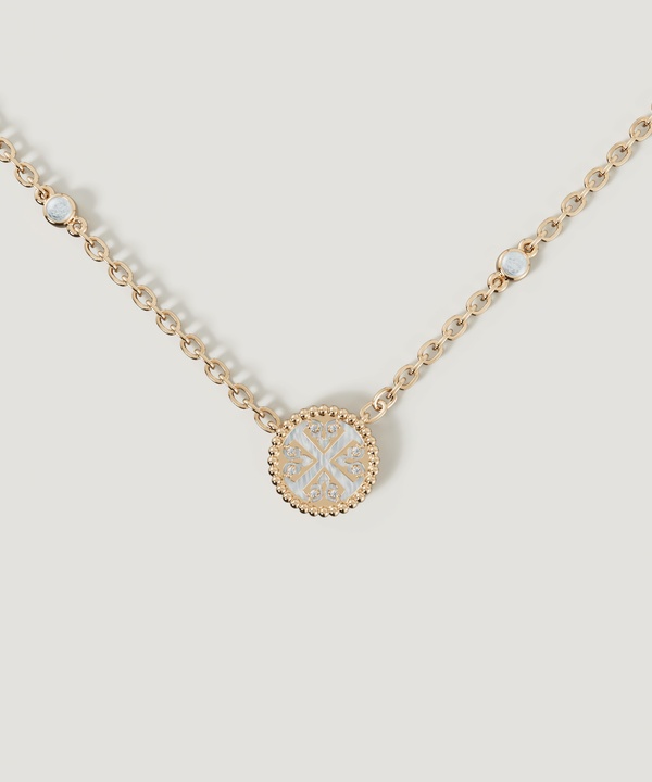 Lace Petite Yellow Gold Diamond Necklace With Mother Of Pearl
