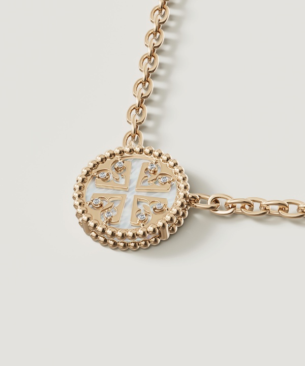 Lace Petite Yellow Gold Diamond Necklace With Mother Of Pearl
