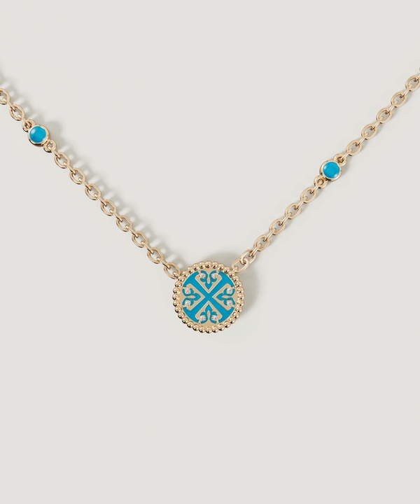 Lace Petite Yellow Gold Diamond Necklace With Condensed Turquoise