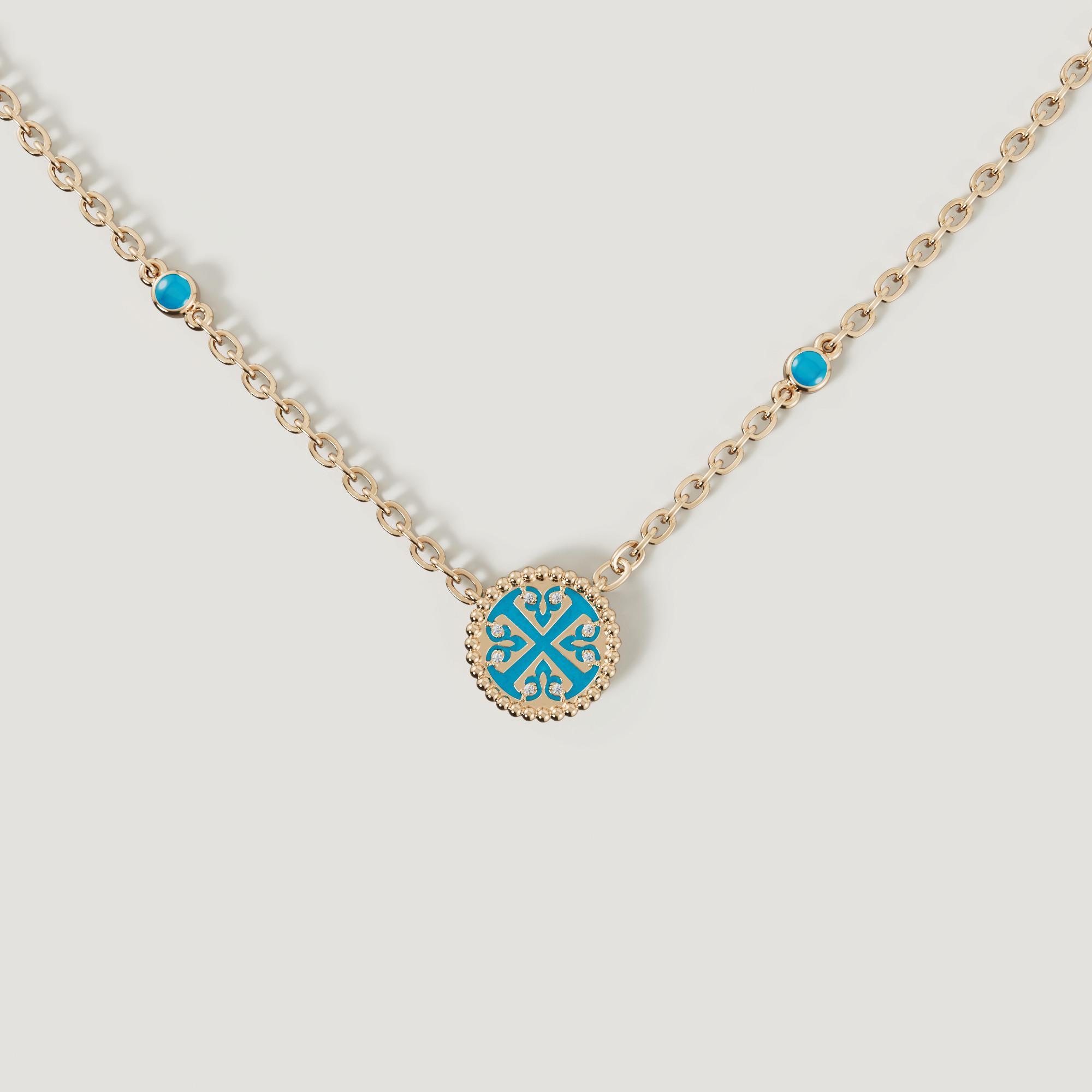 Lace Petite Yellow Gold Diamond Necklace With Condensed Turquoise