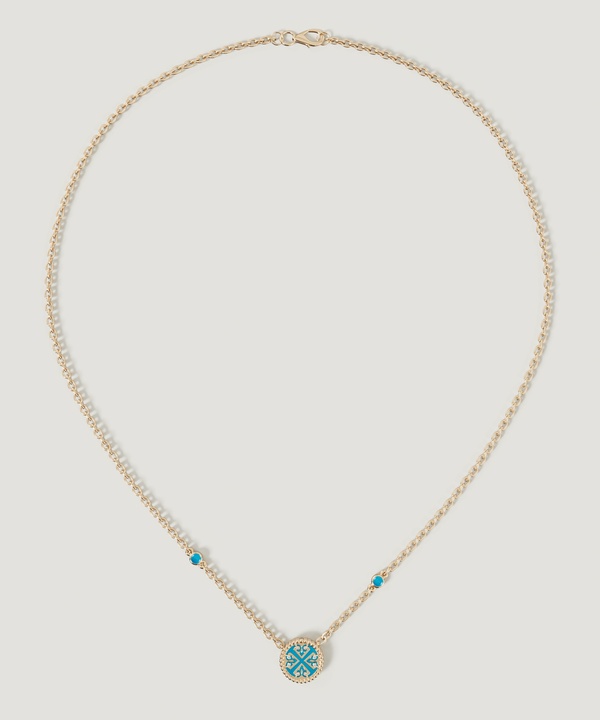Lace Petite Yellow Gold Diamond Necklace With Condensed Turquoise