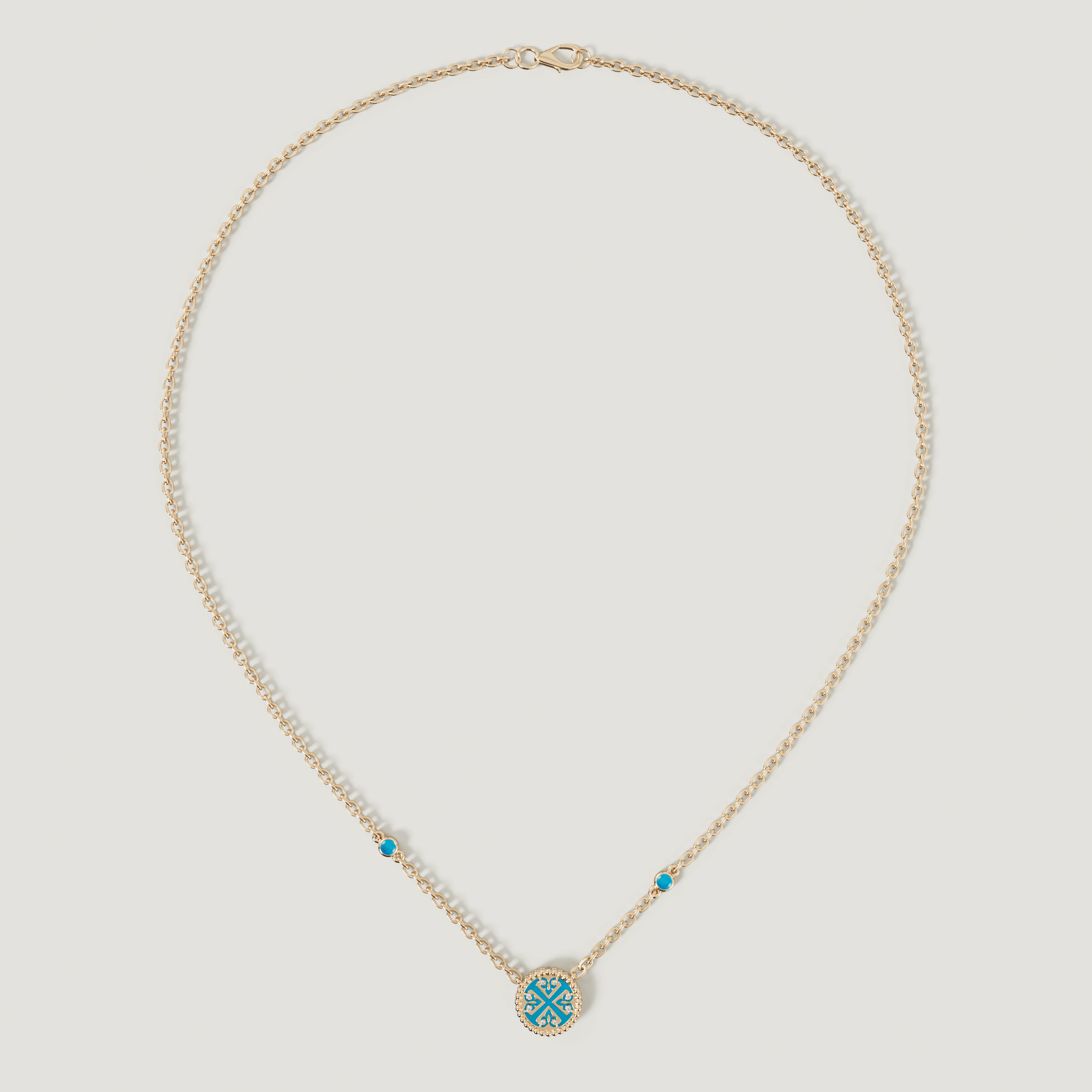 Lace Petite Yellow Gold Diamond Necklace With Condensed Turquoise