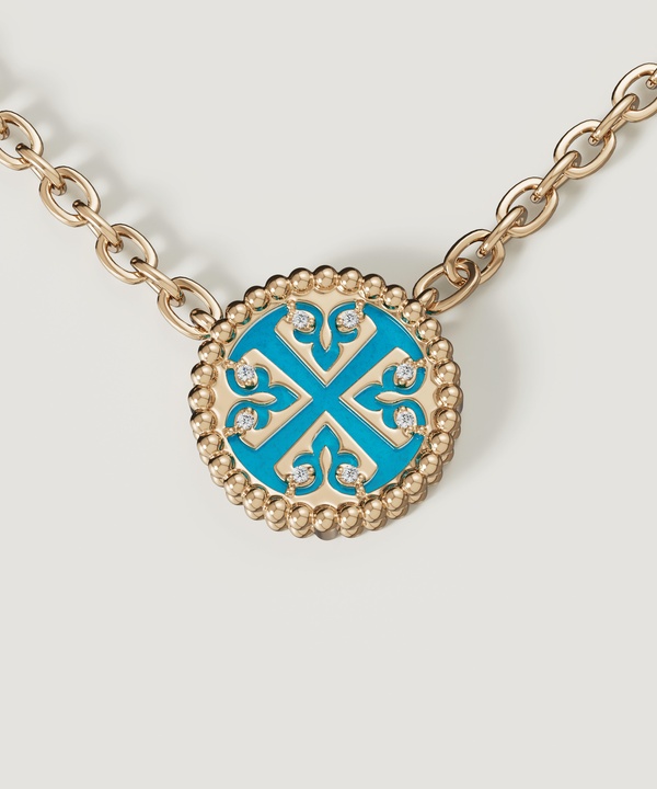 Lace Petite Yellow Gold Diamond Necklace With Condensed Turquoise