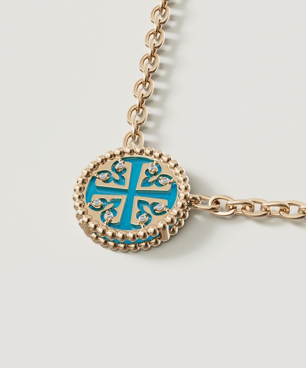Lace Petite Yellow Gold Diamond Necklace With Condensed Turquoise
