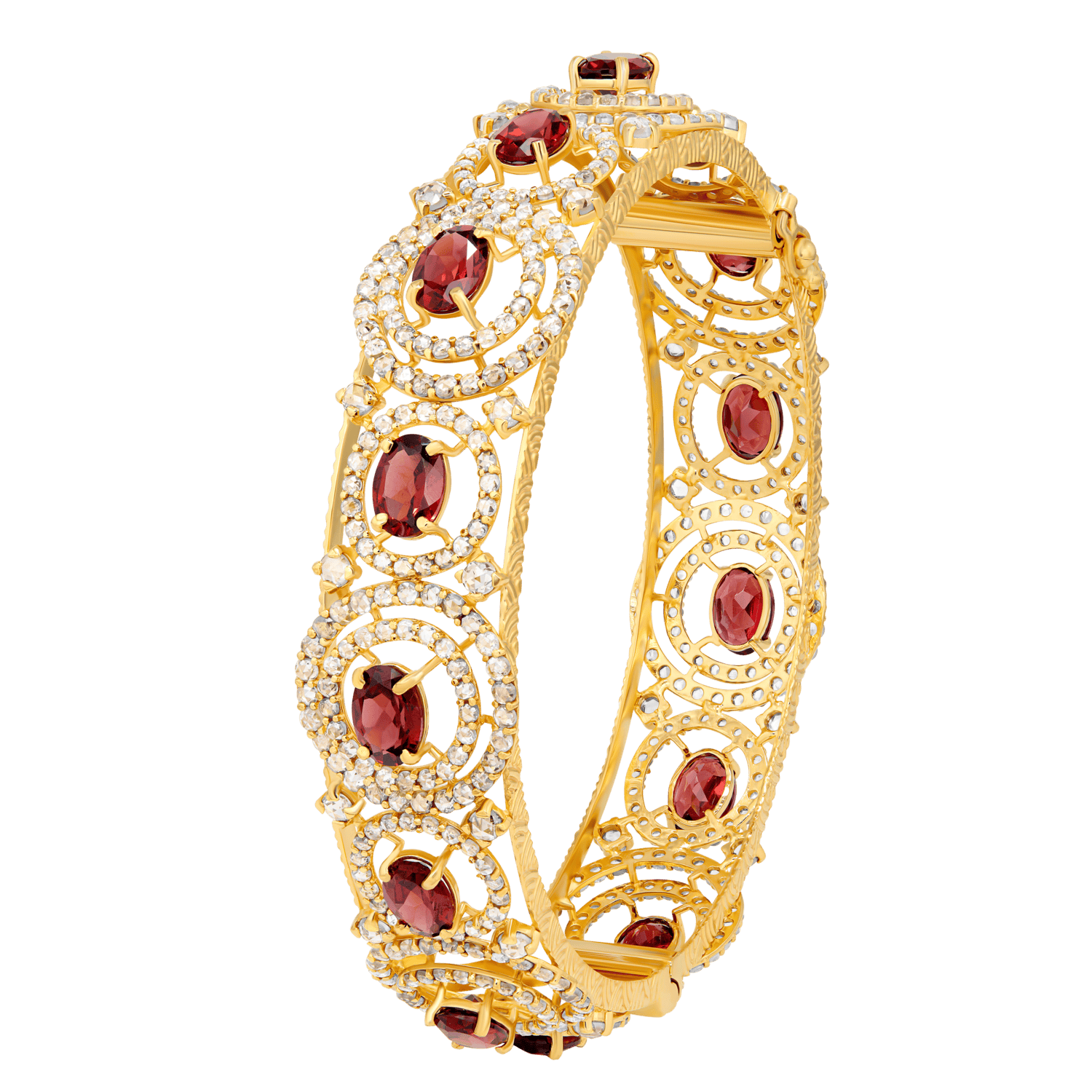 Legacy 22K Yellow Gold Diamond & Garnet Bangle