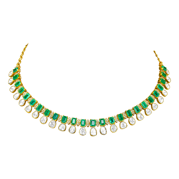 Legacy Diamond & Emerald Necklace & Earring In 18k Gold