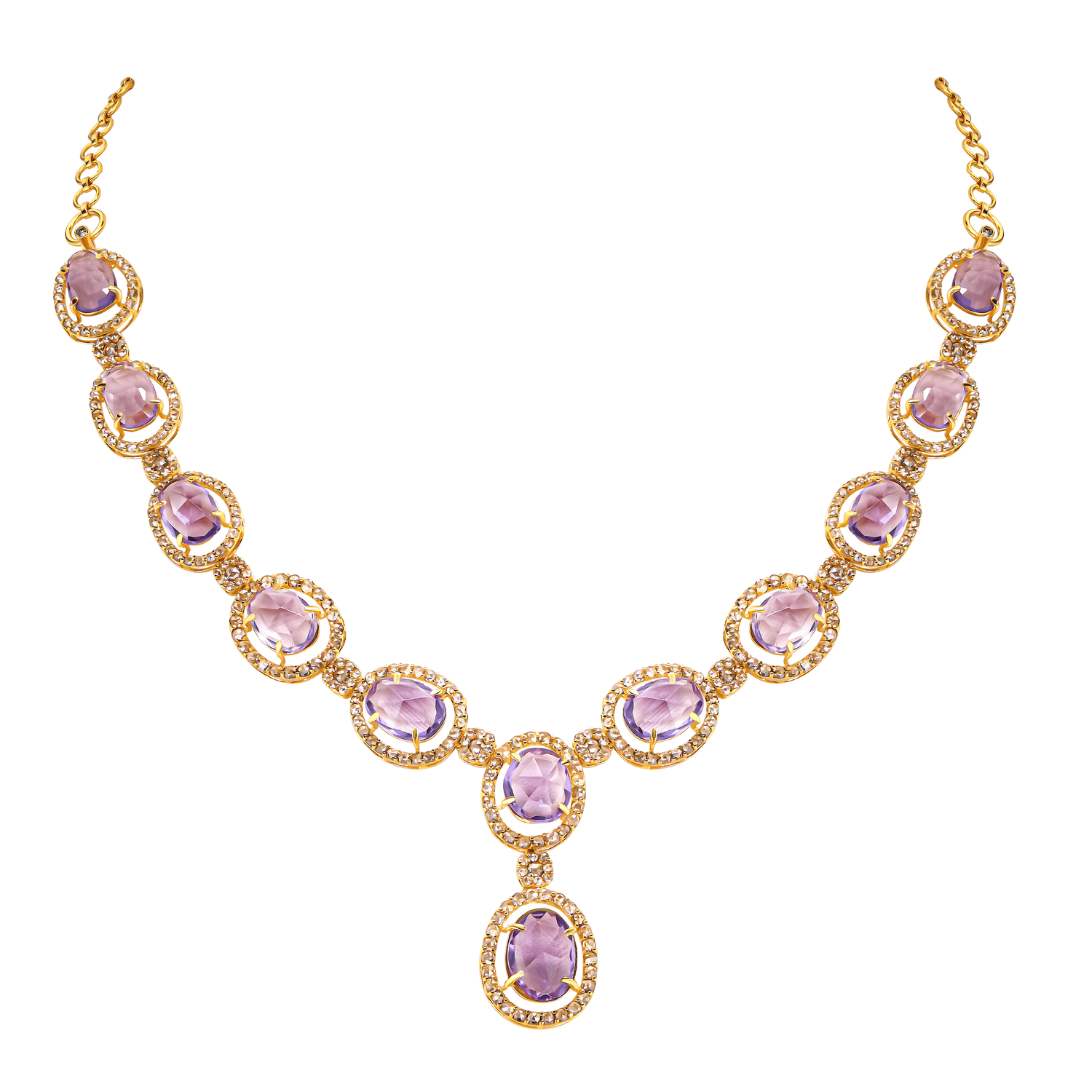 Legacy 22k Yellow Gold Diamond & Amethyst Necklace And Earrings