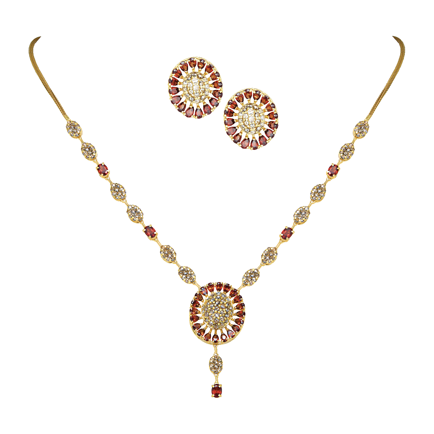 Legacy 22k Gold Diamond And Garnet Short Necklace & Earrings Set
