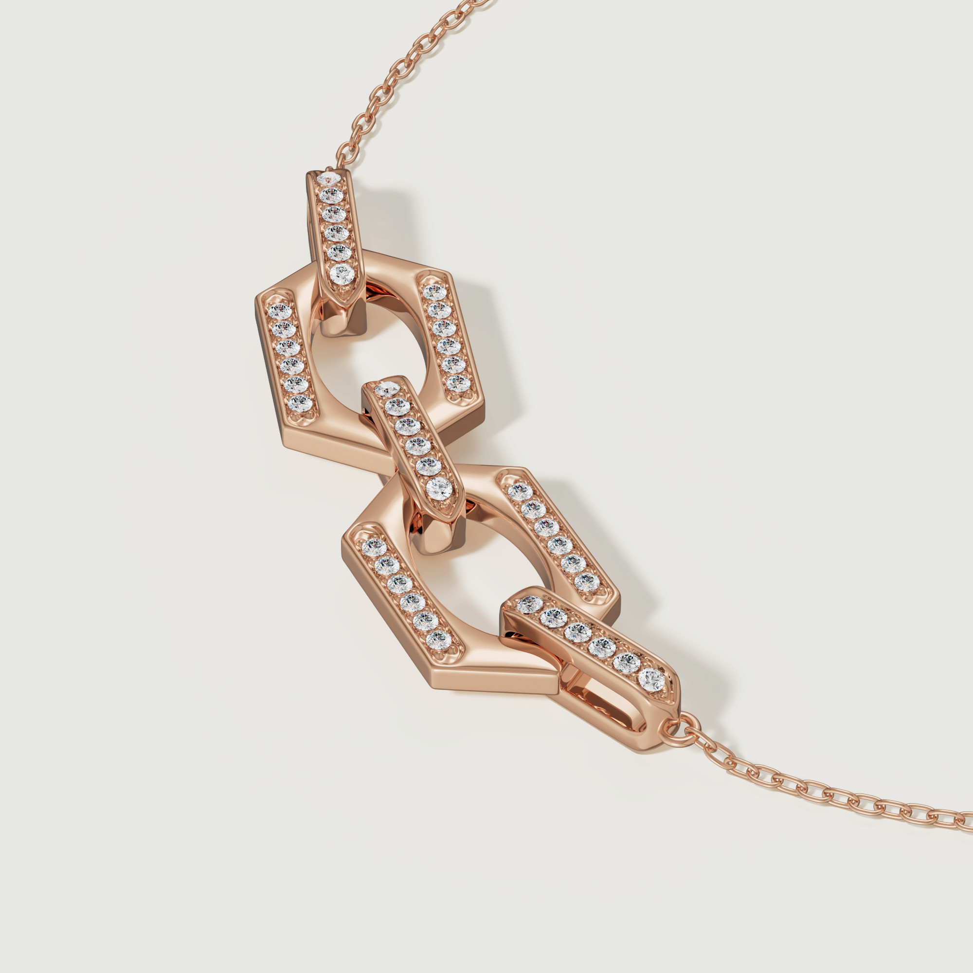 Links Single & Double Diamond Motif Bracelet In 18k Rose Gold