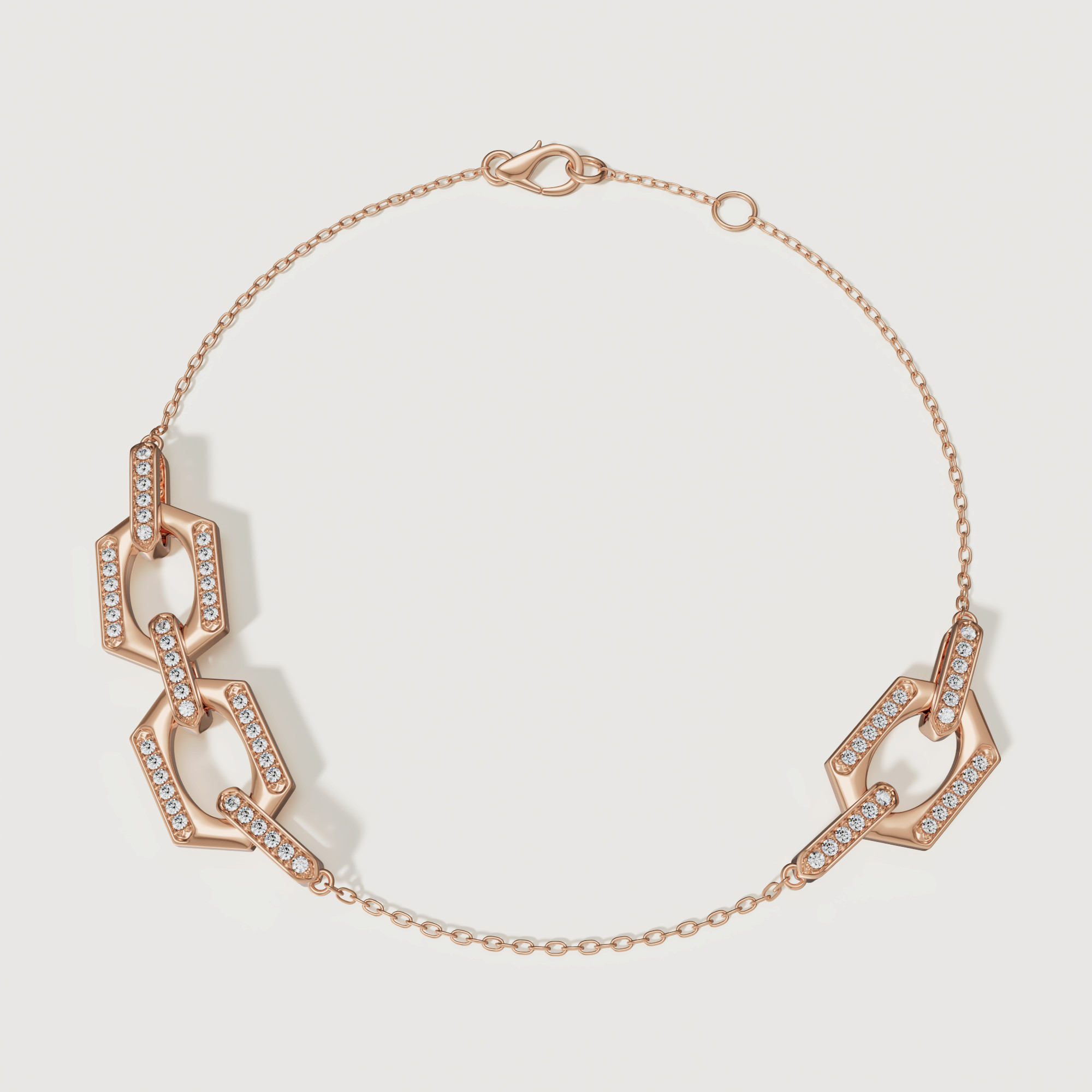 Links Single & Double Diamond Motif Bracelet In 18k Rose Gold