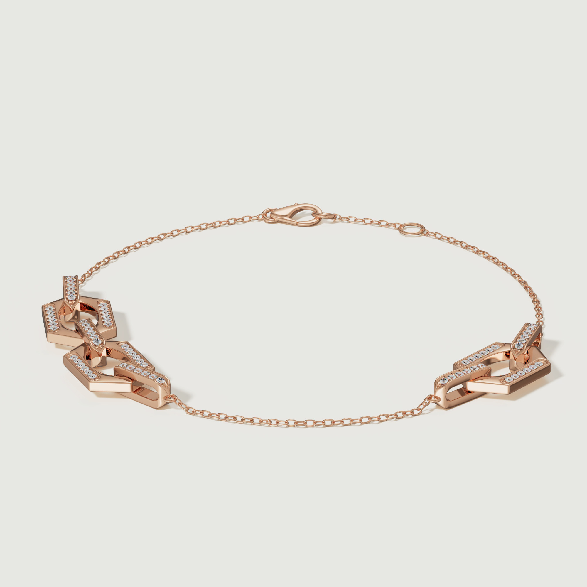 Links Single & Double Diamond Motif Bracelet In 18k Rose Gold