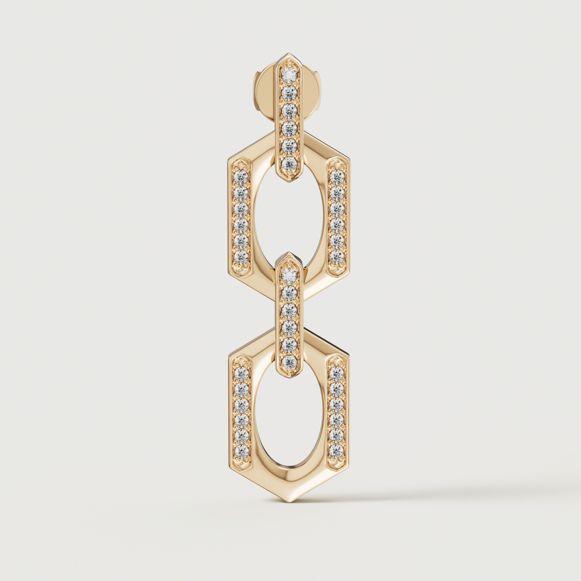 Links Drop Earring Double Diamond Motif In 18k Yellow Gold