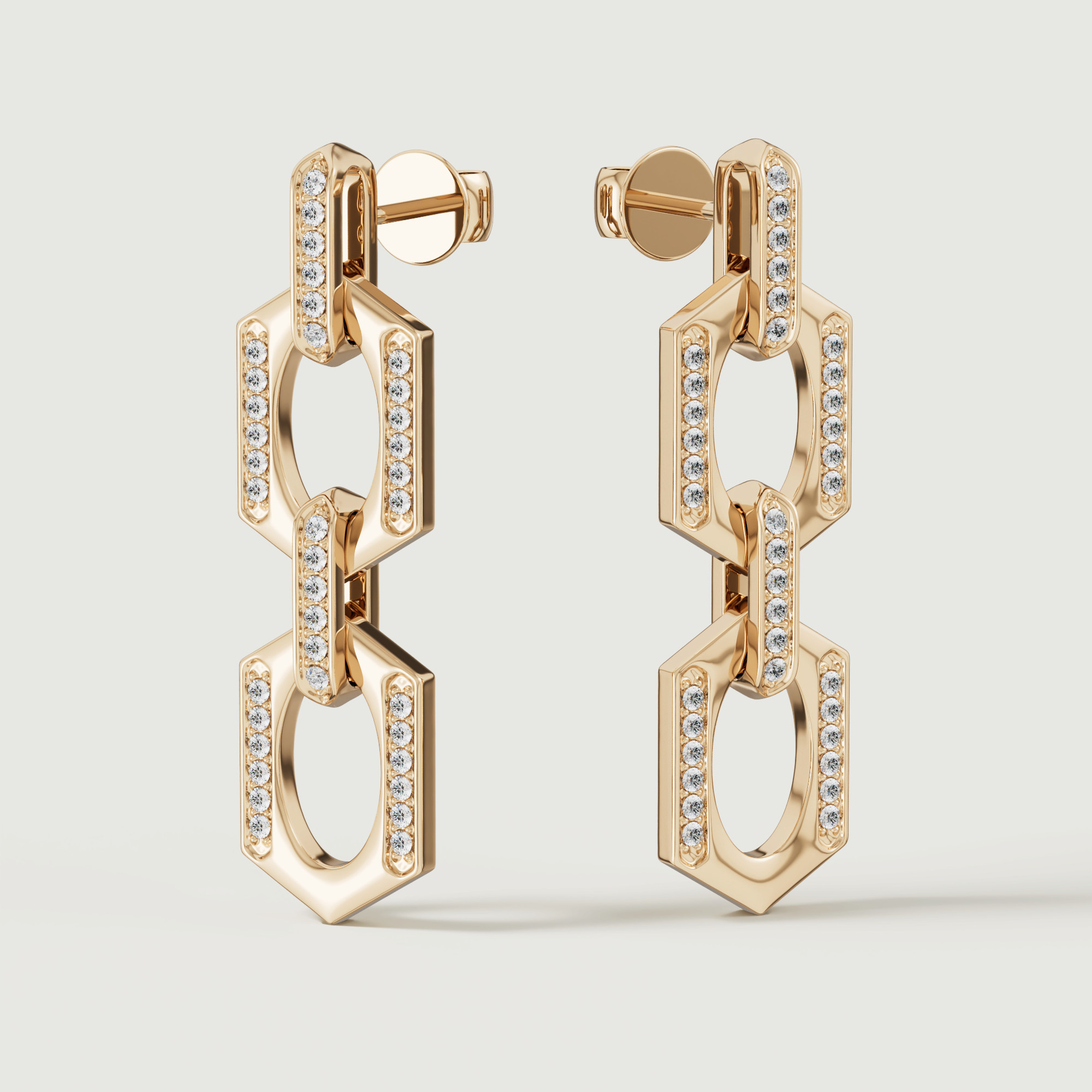 Links Drop Earring Double Diamond Motif In 18k Yellow Gold