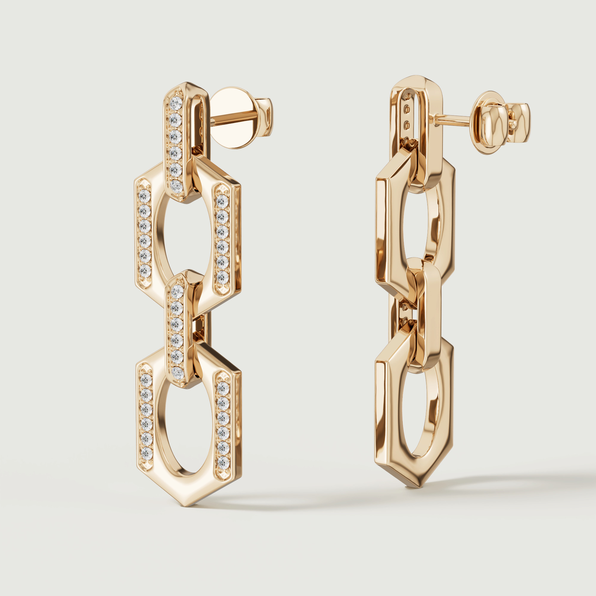 Links Drop Earring Double Diamond Motif In 18k Yellow Gold