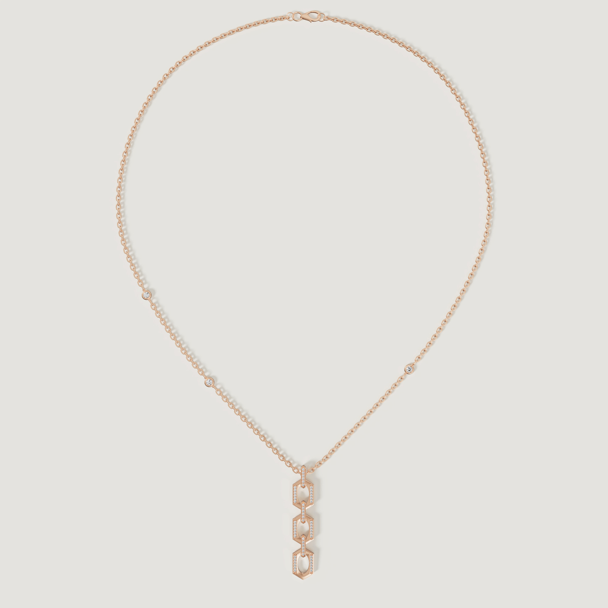 Links Pendant Chain Necklace In 18k Rose Gold With Diamonds