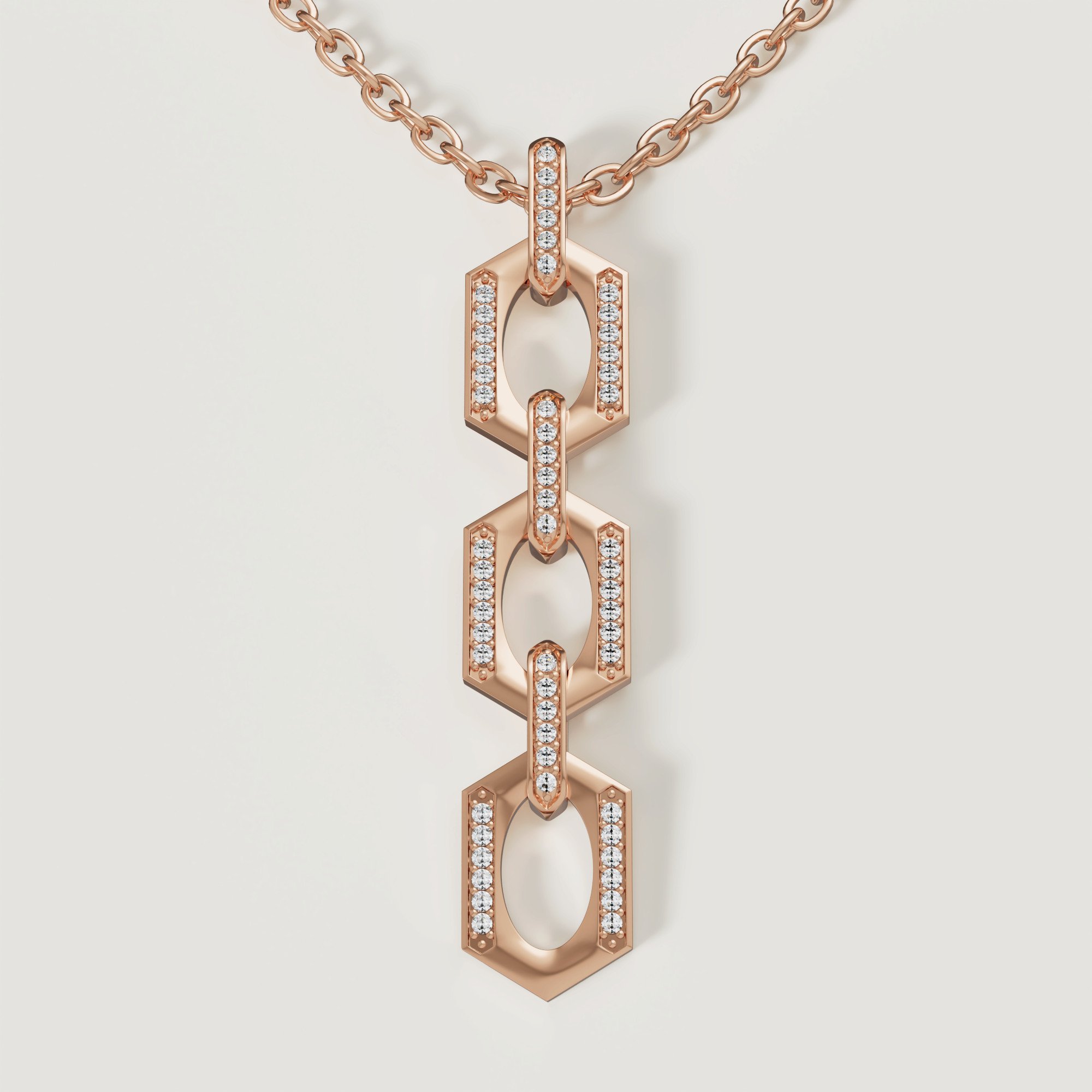 Links Pendant Chain Necklace In 18k Rose Gold With Diamonds