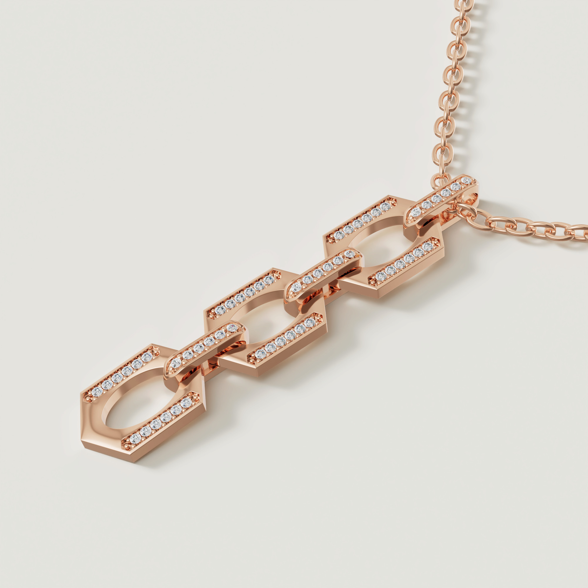 Links Pendant Chain Necklace In 18k Rose Gold With Diamonds