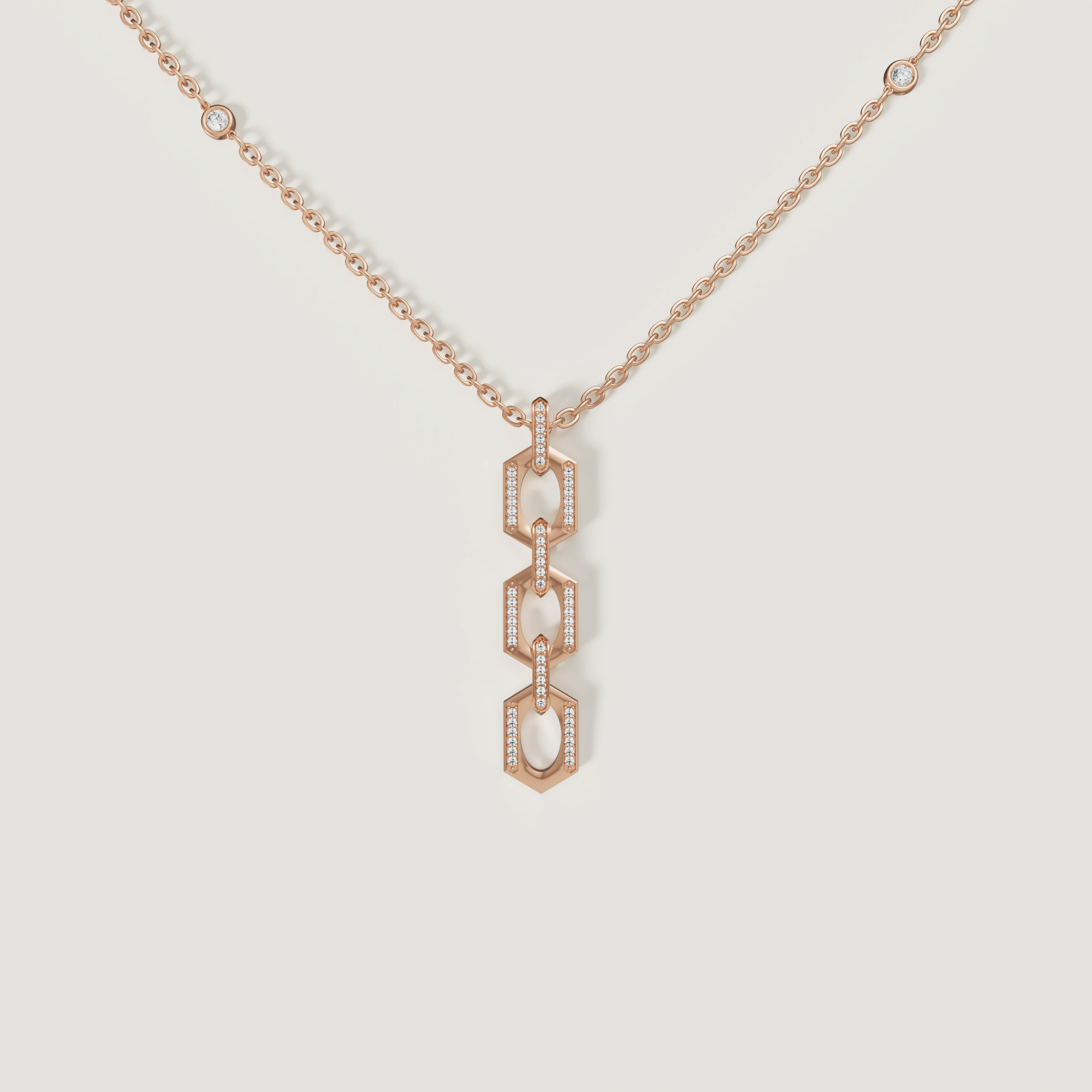 Links Pendant Chain Necklace In 18k Rose Gold With Diamonds