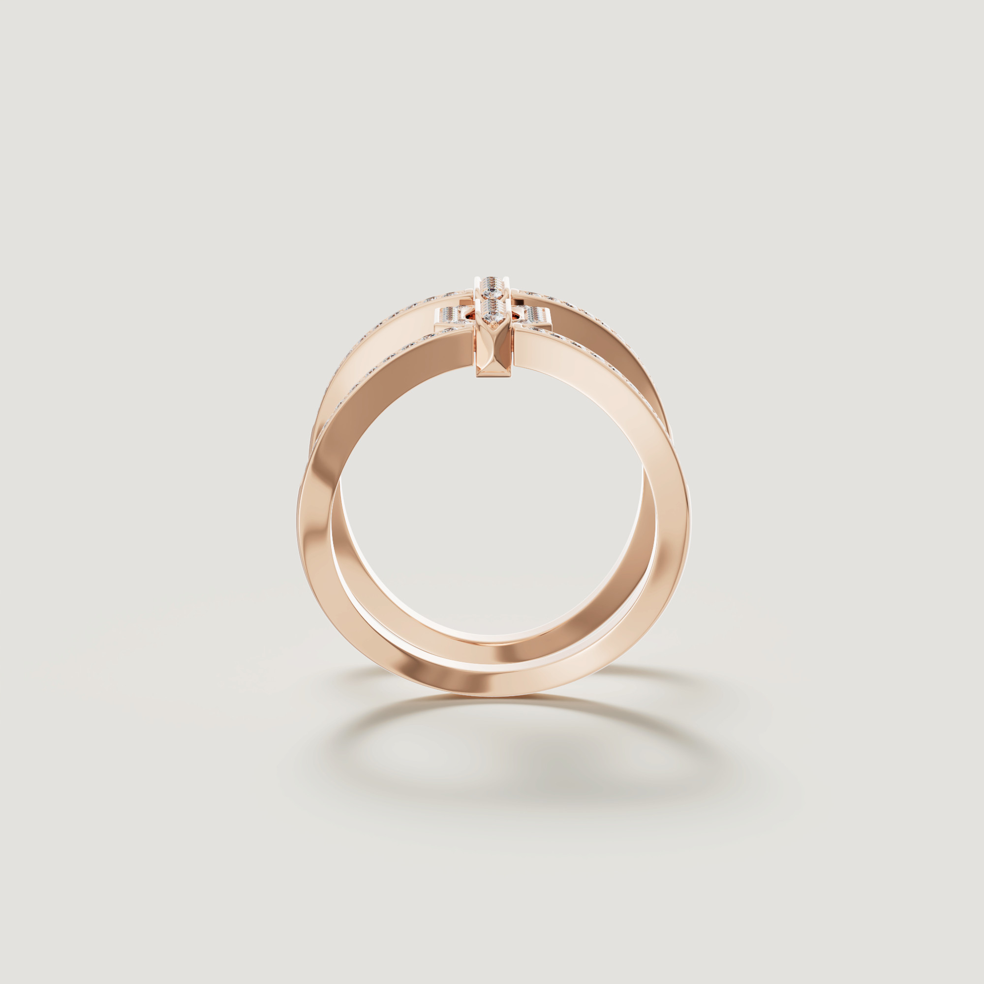 Links Double Band Ring 18k Rose Gold & Diamonds