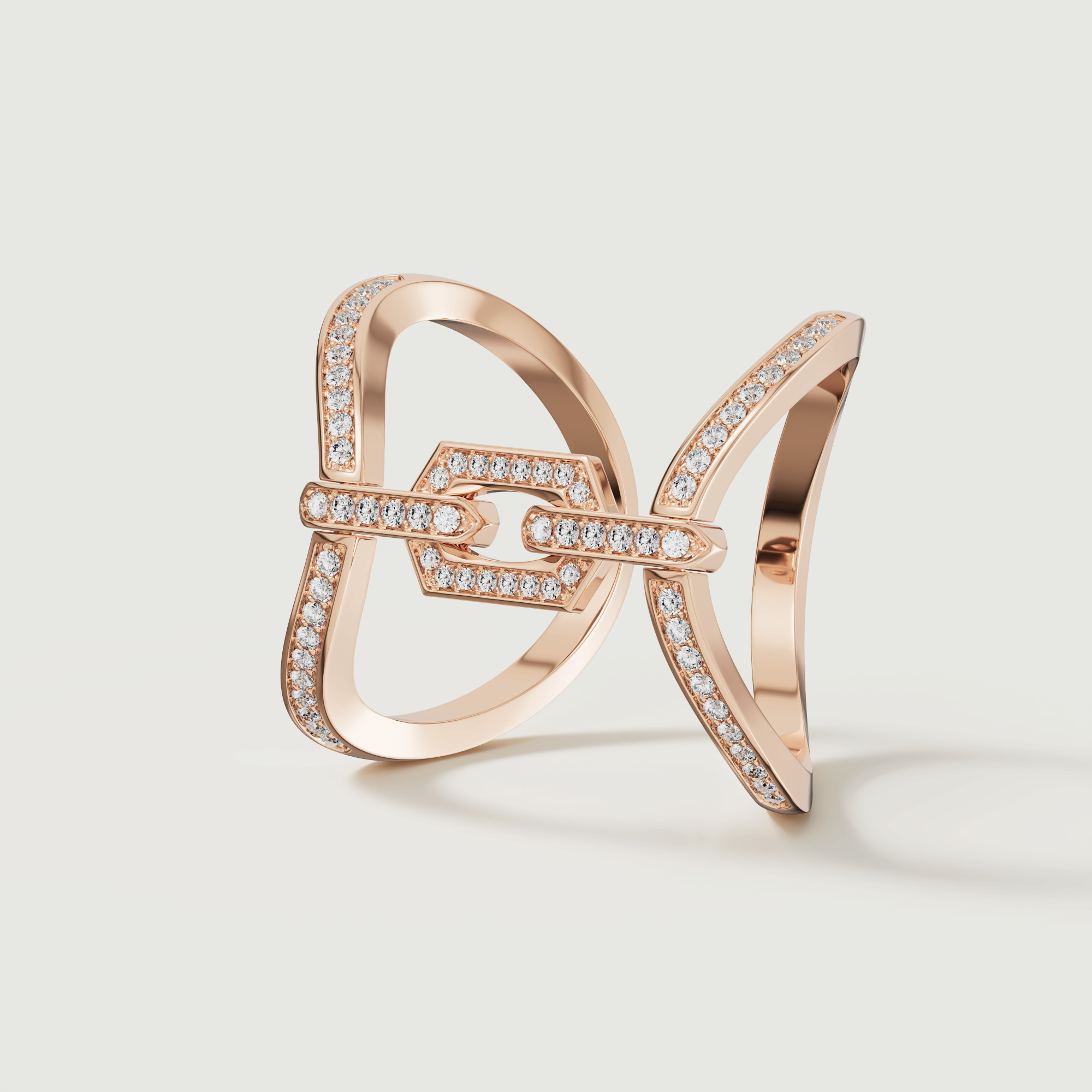 Links Double Band Ring 18k Rose Gold & Diamonds