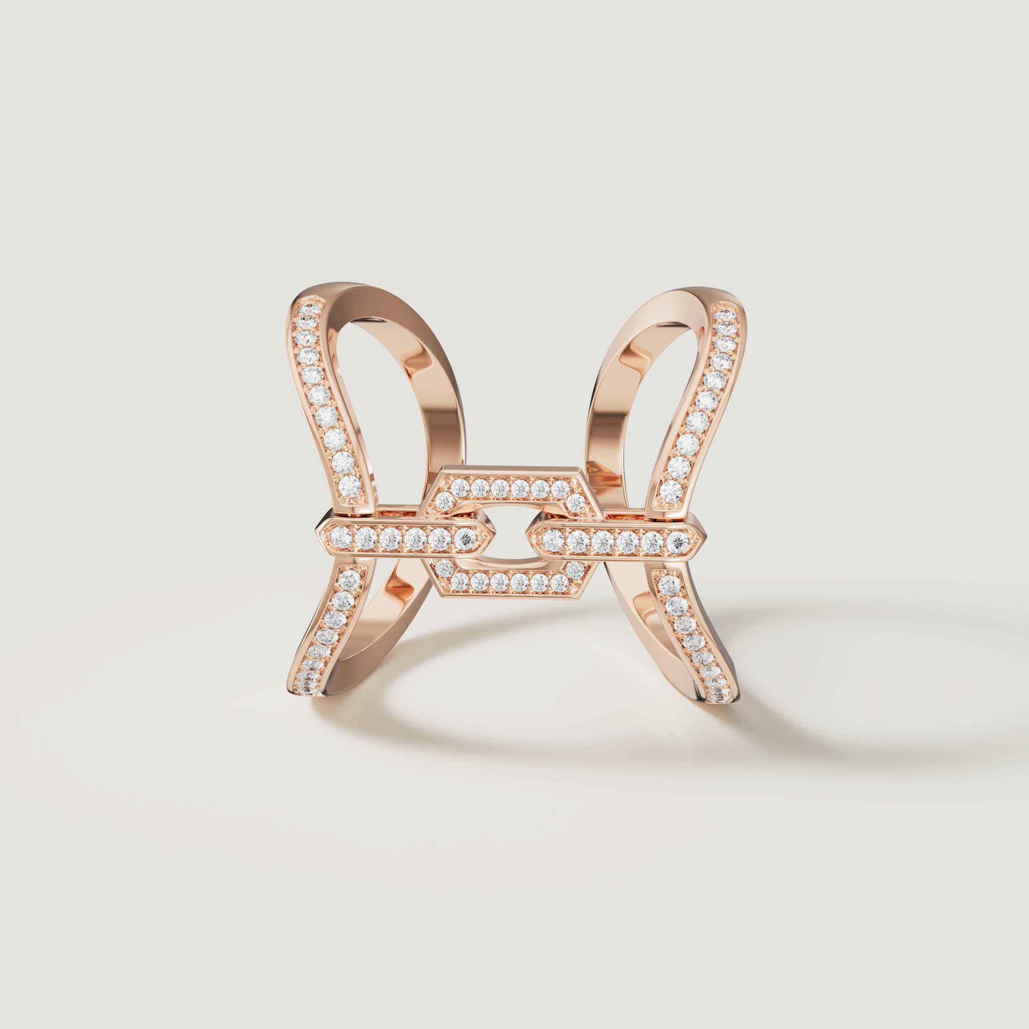 Links Double Band Ring 18k Rose Gold & Diamonds