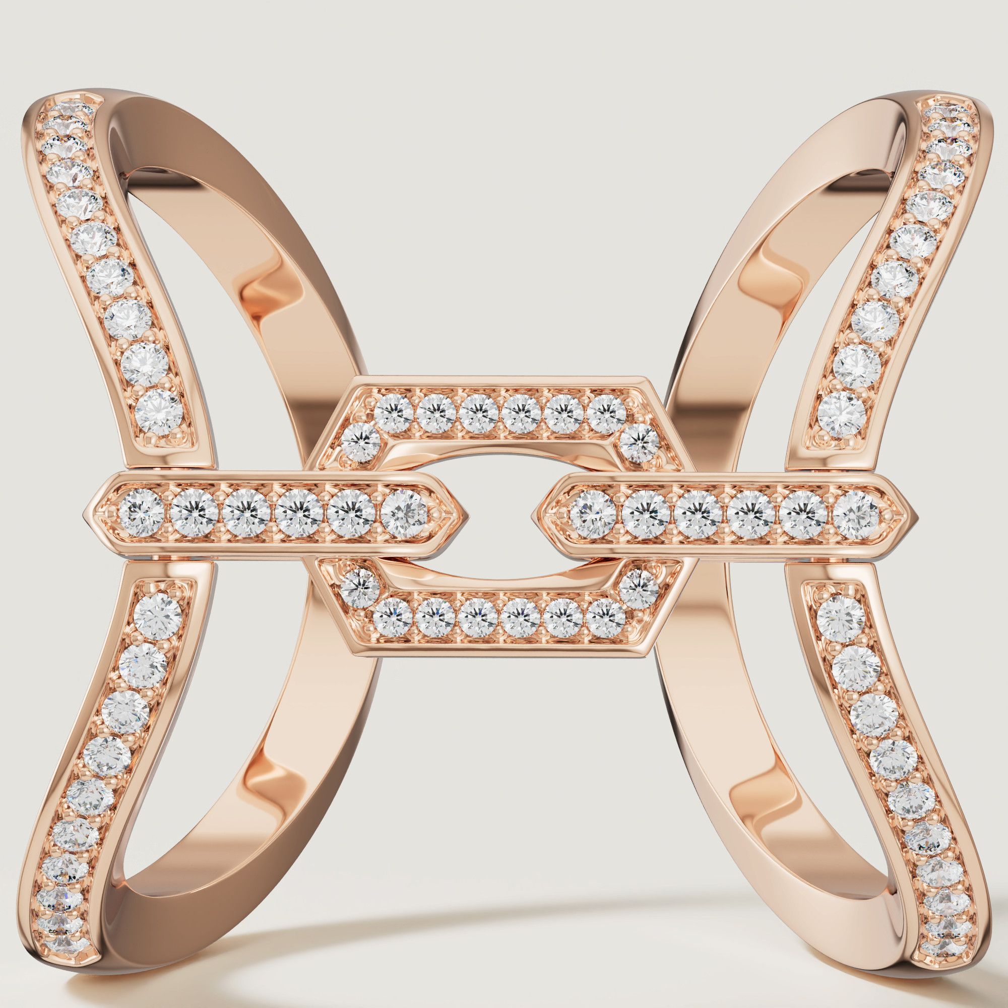 Links Double Band Ring 18k Rose Gold & Diamonds