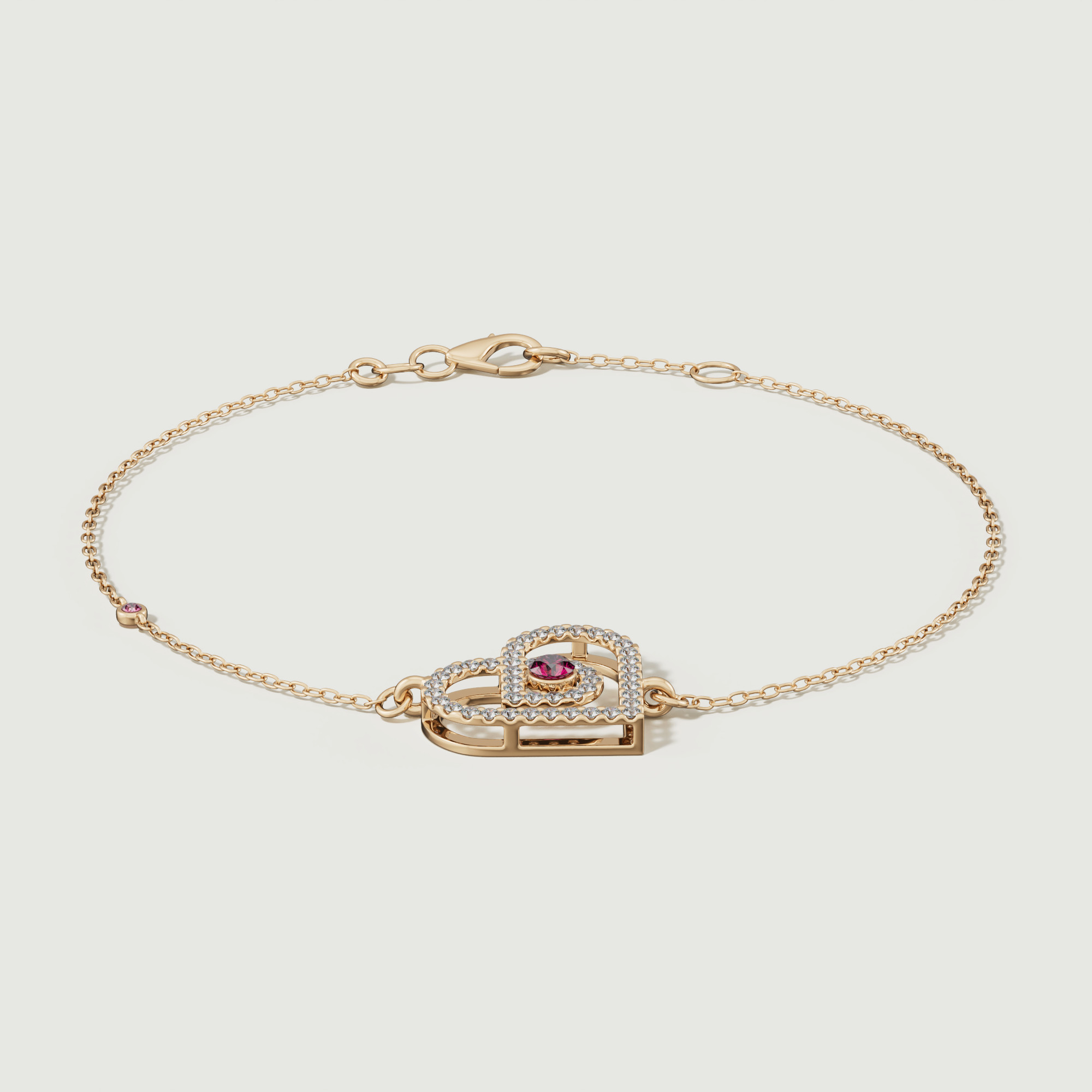 Love By Damas 18k Rose Gold Diamond And Ruby Heart Bracelet