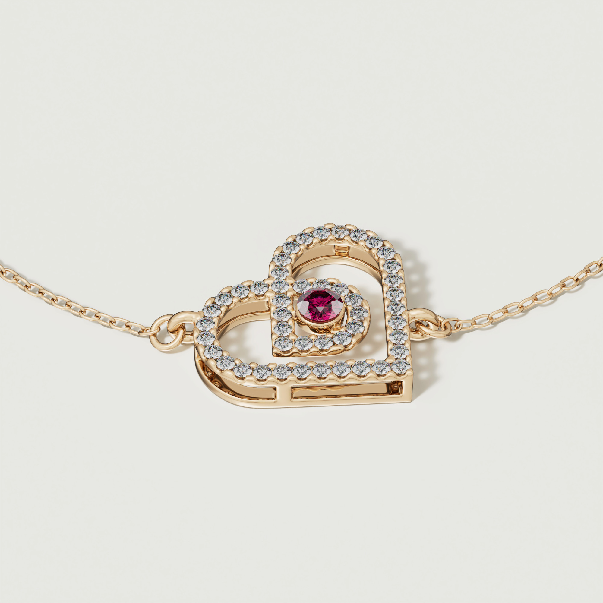 Love By Damas 18k Rose Gold Diamond And Ruby Heart Bracelet