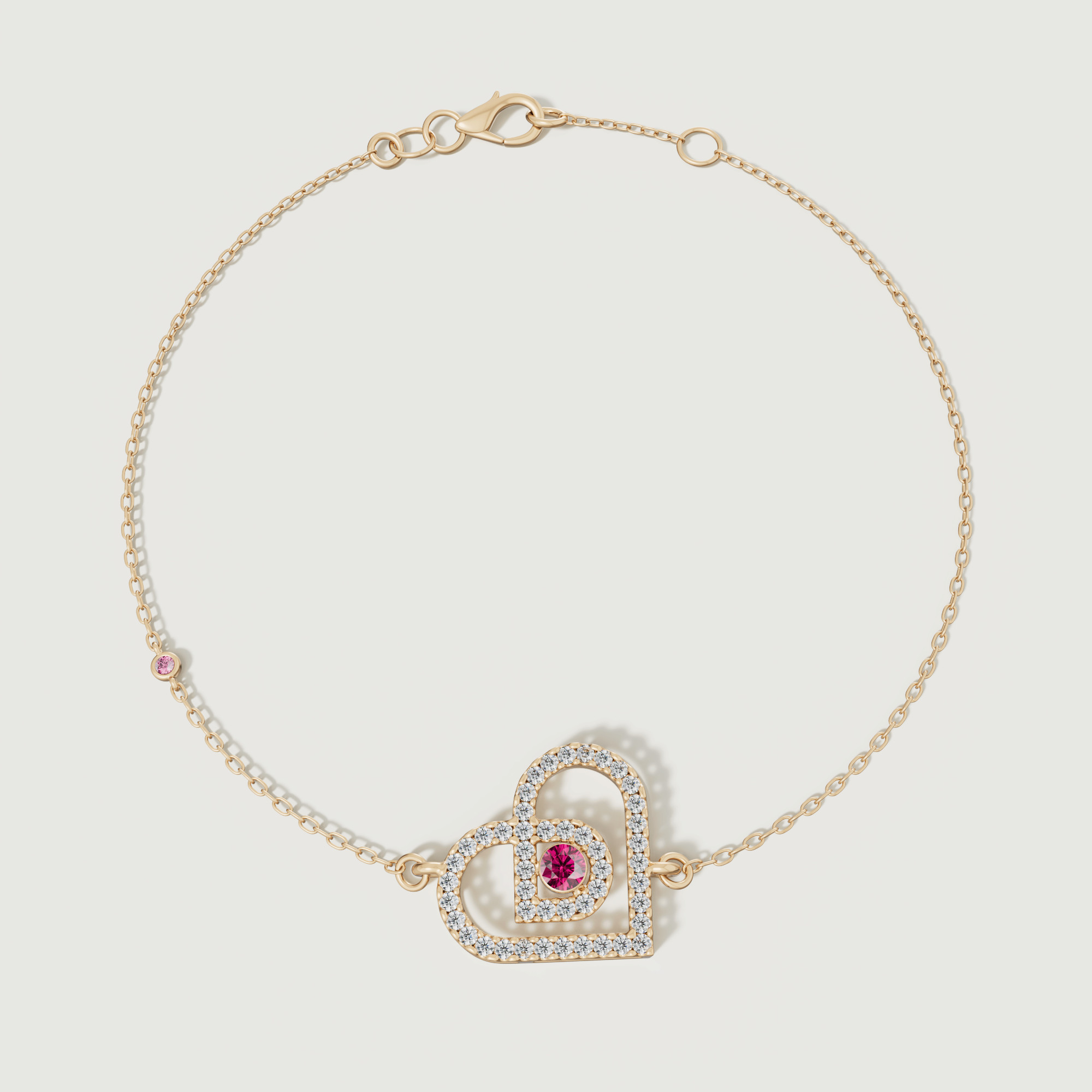 Love By Damas 18k Rose Gold Diamond And Ruby Heart Bracelet
