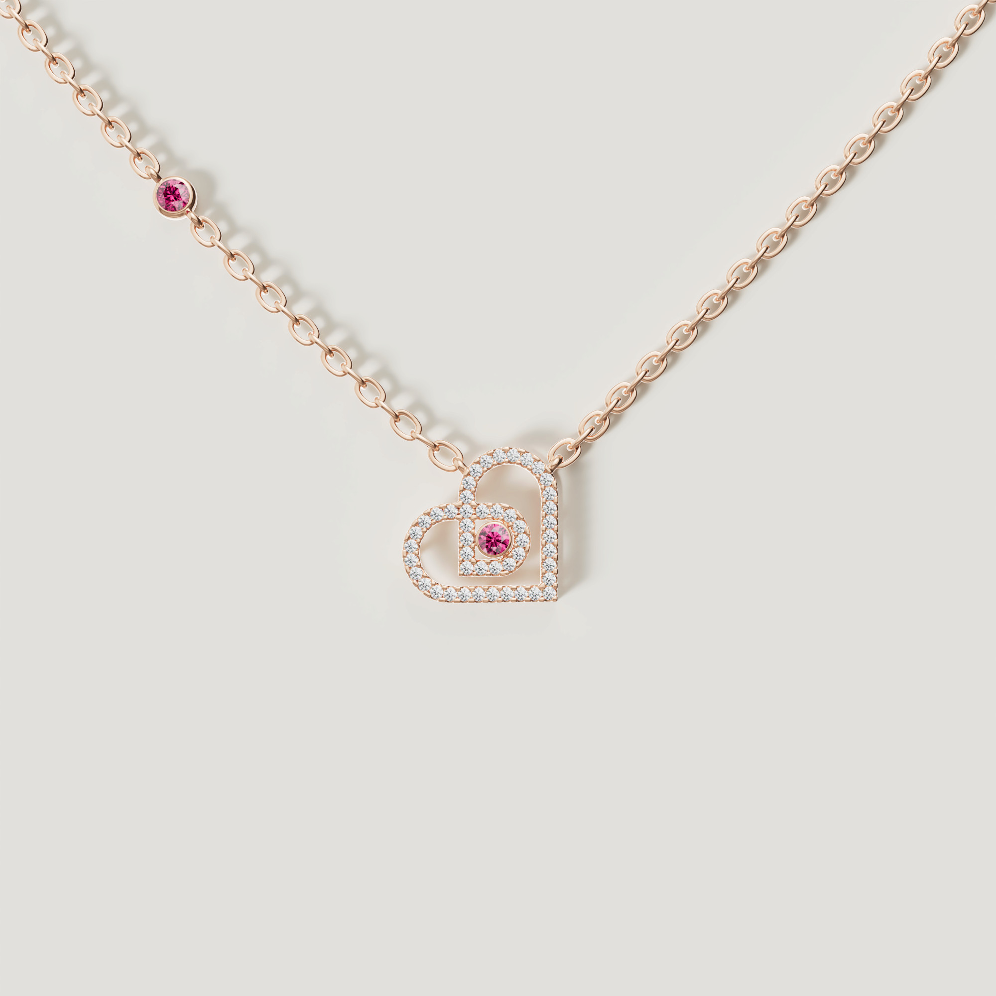 Love By Damas 18k Rose Gold Diamond And Ruby Heart Necklace