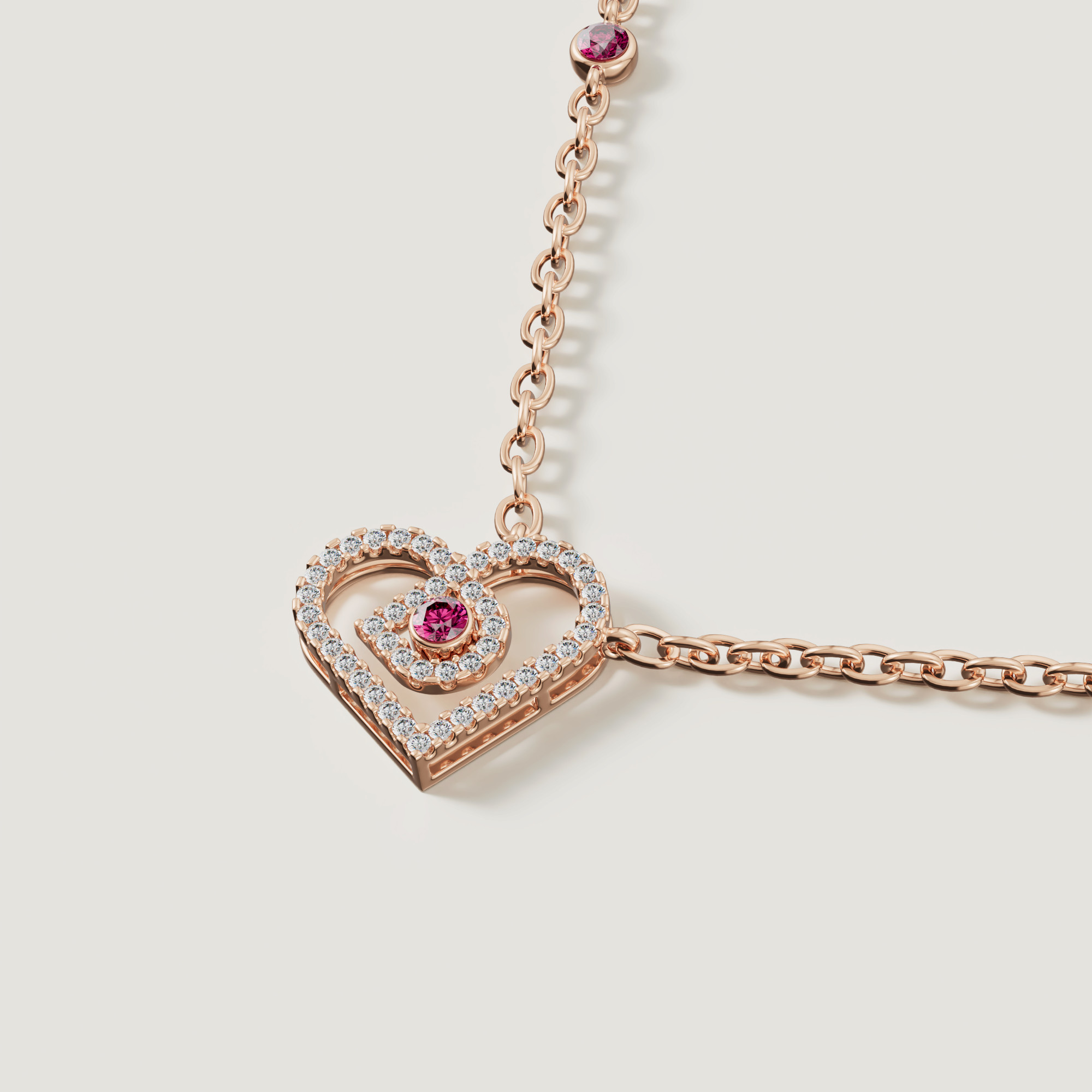 Love By Damas 18k Rose Gold Diamond And Ruby Heart Necklace