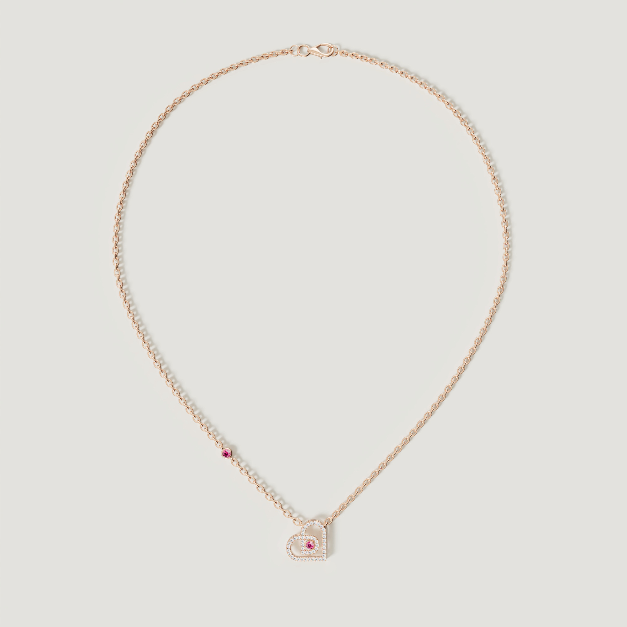Love By Damas 18k Rose Gold Diamond And Ruby Heart Necklace