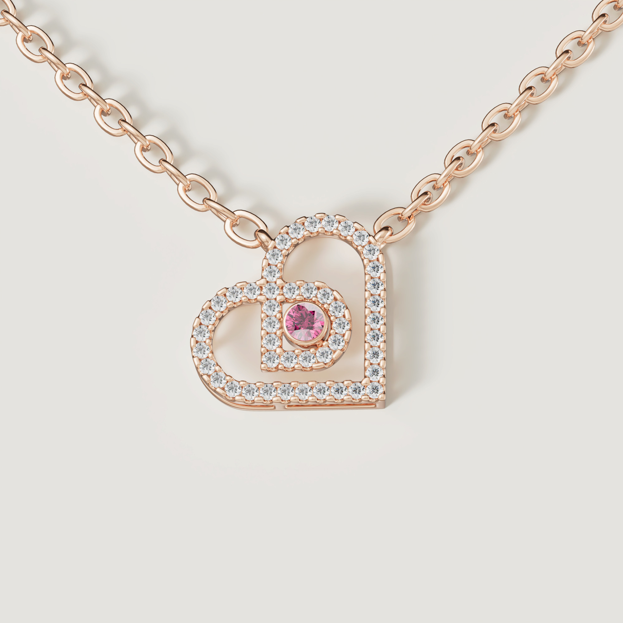 Love By Damas 18k Rose Gold Diamond And Ruby Heart Necklace