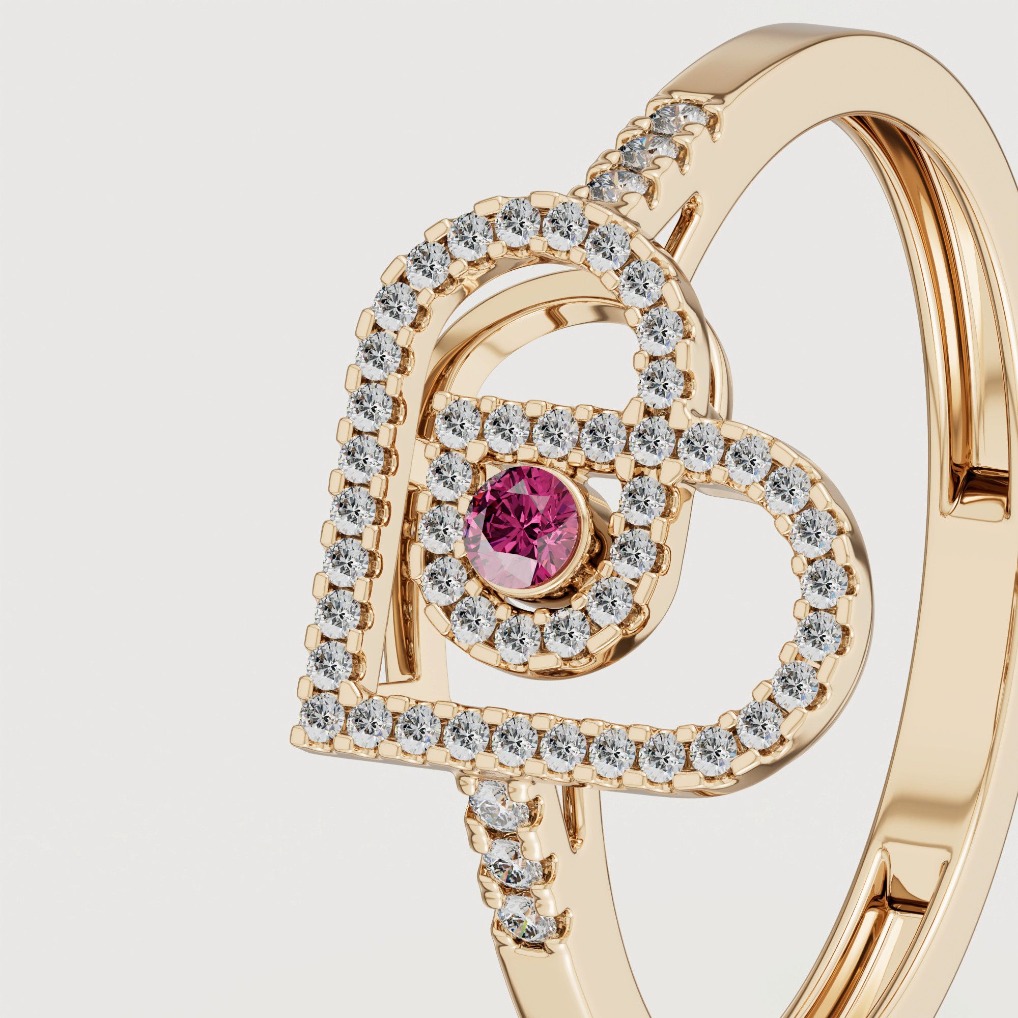 Love By Damas 18K Rose Gold Diamond And Ruby Heart Ring
