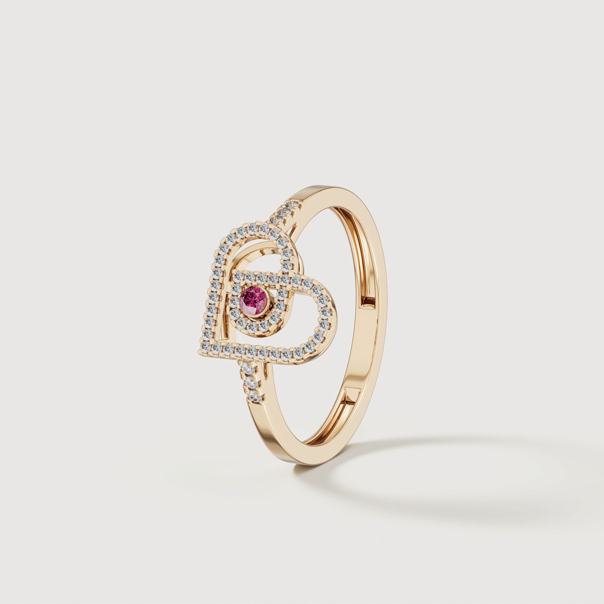 Love By Damas 18K Rose Gold Diamond And Ruby Heart Ring
