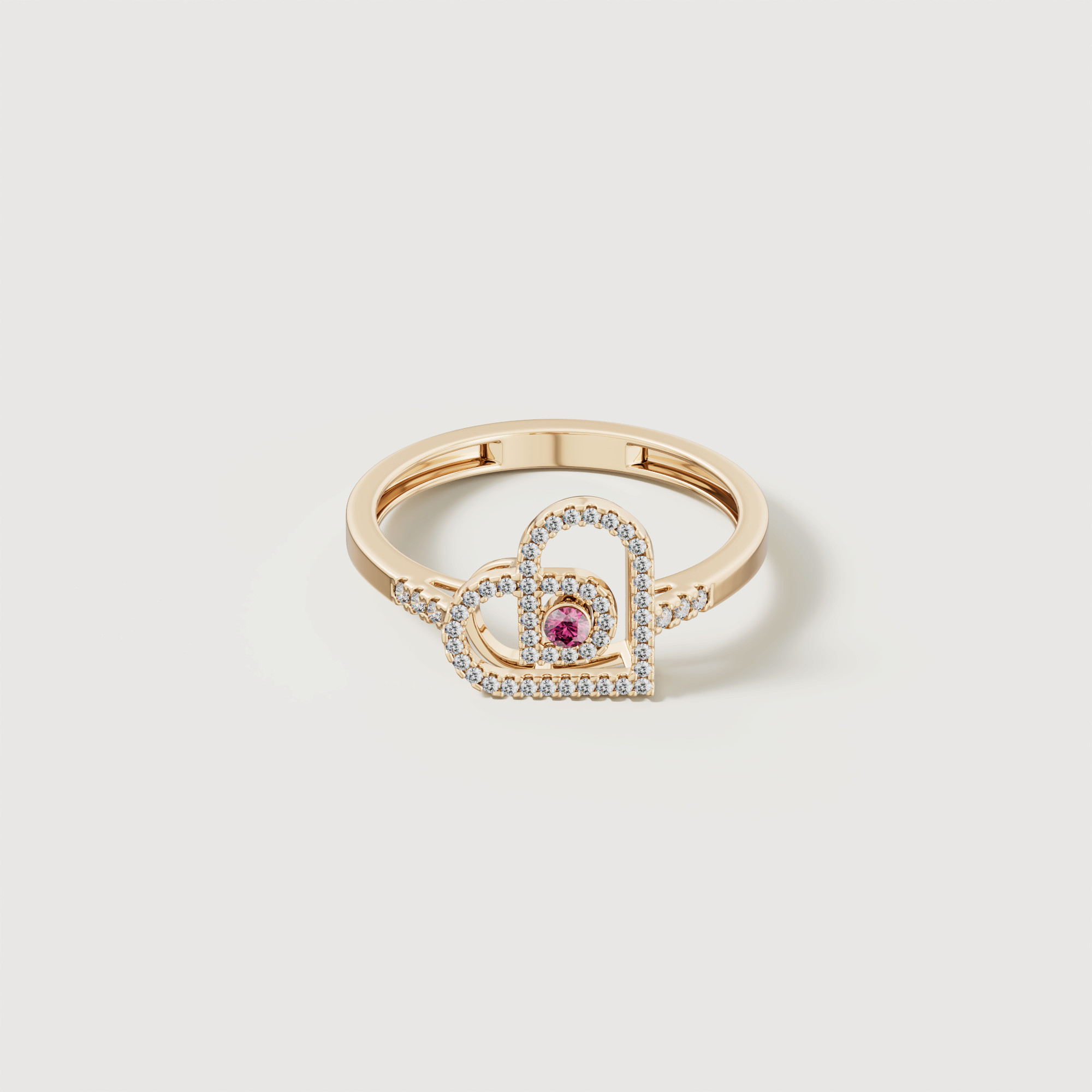 Love By Damas 18K Rose Gold Diamond And Ruby Heart Ring