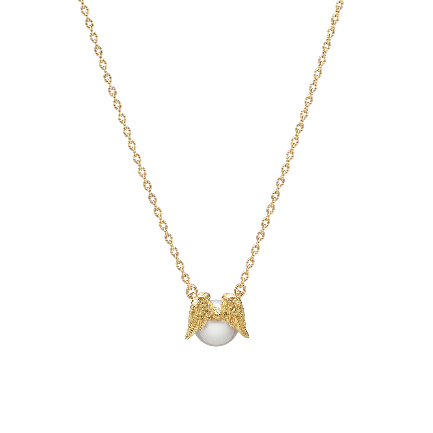 Angel Wings Pearl Pendant In 18k Yellow Gold