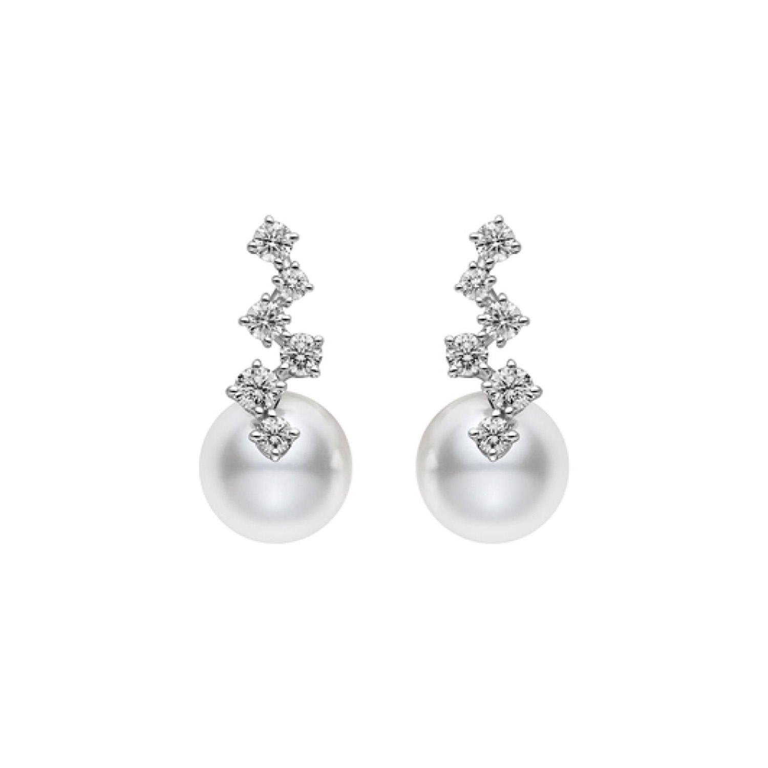 Starry Night Akoya Cultured Pearl And Diamond Earrings In 18k White Gold