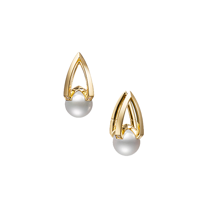 Mikimoto M Collection Akoya Pearl And Diamond Set Earring In 18k Yellow Gold