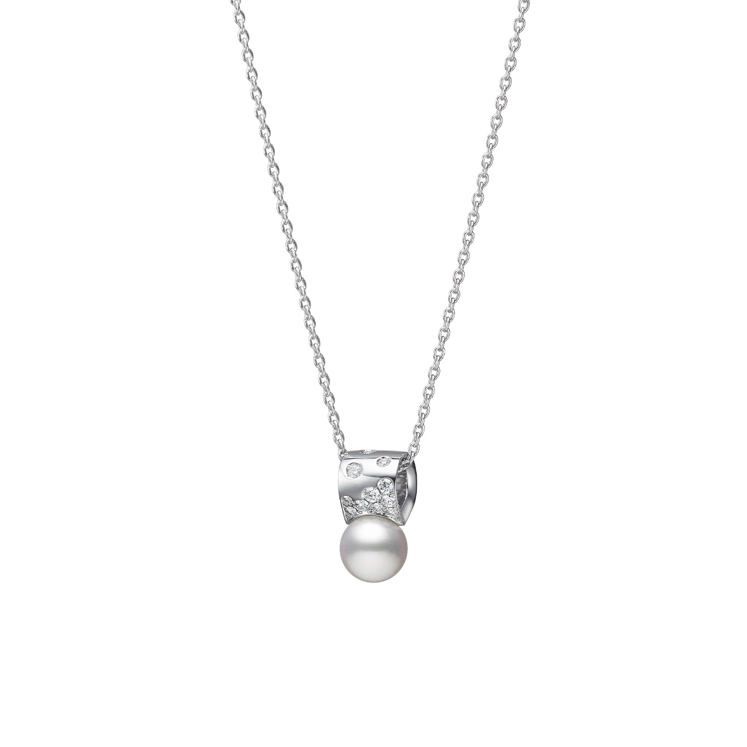 Universe Elements Akoya Cultured Pearl And Diamond Pendant In 18k White Gold