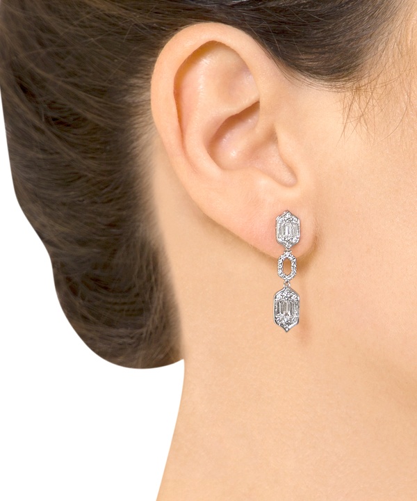 Palace Baguette Cut Diamond Drop Earrings 18k White Gold