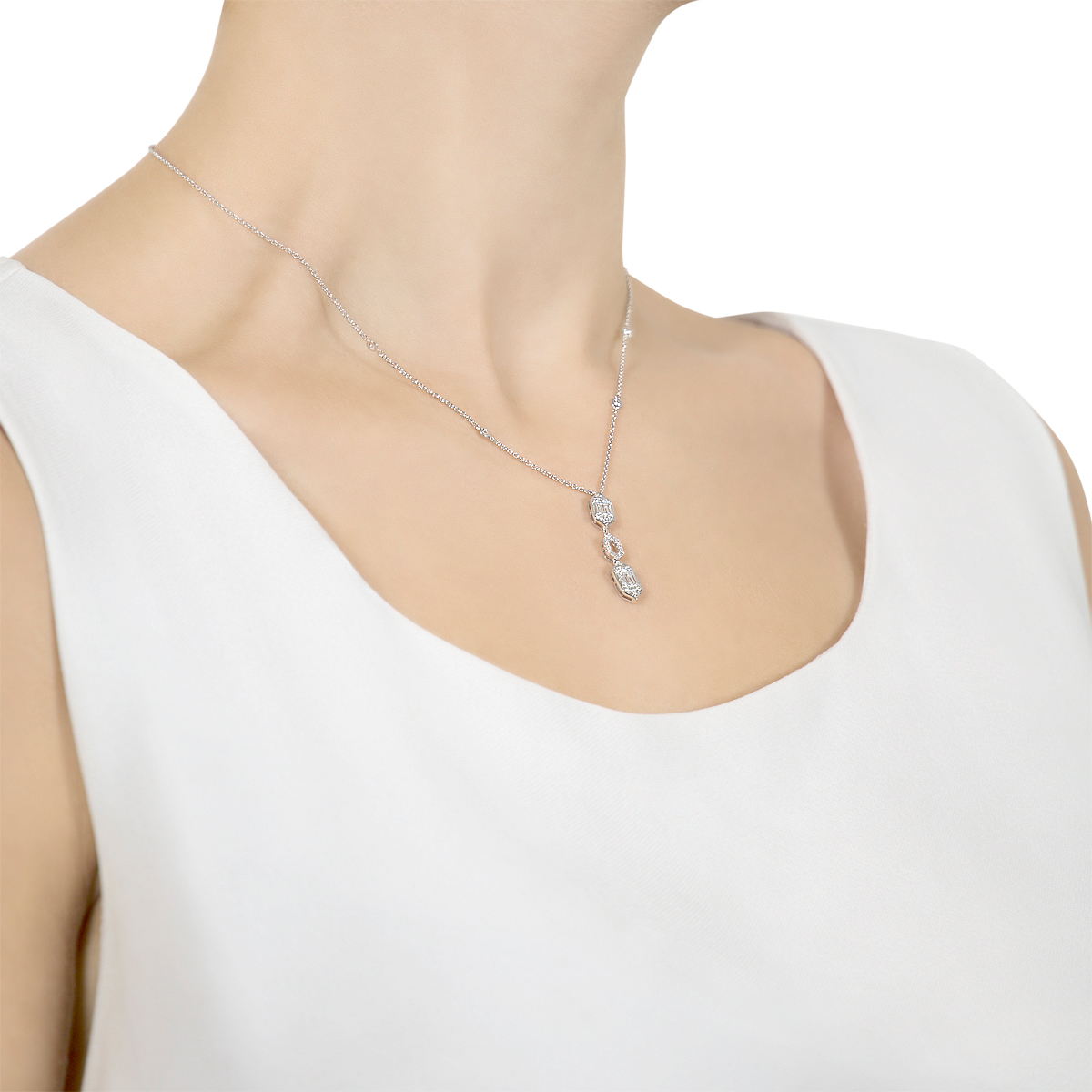 Palace Baguette Cut Diamond Necklace 18K White Gold