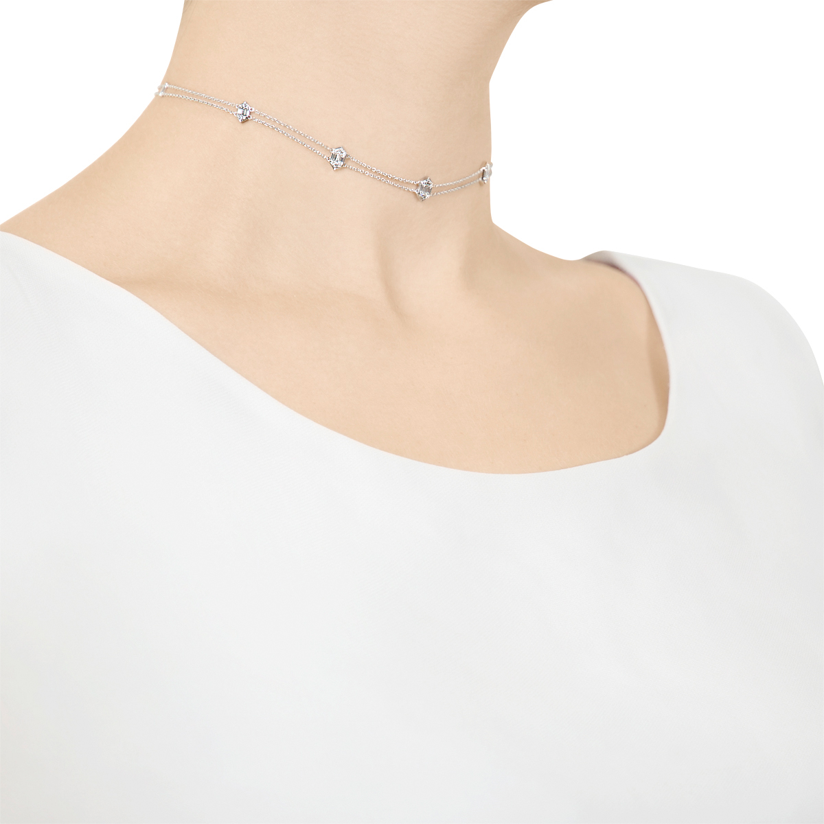 Palace Baguette Double Diamond Necklace 18k White Gold