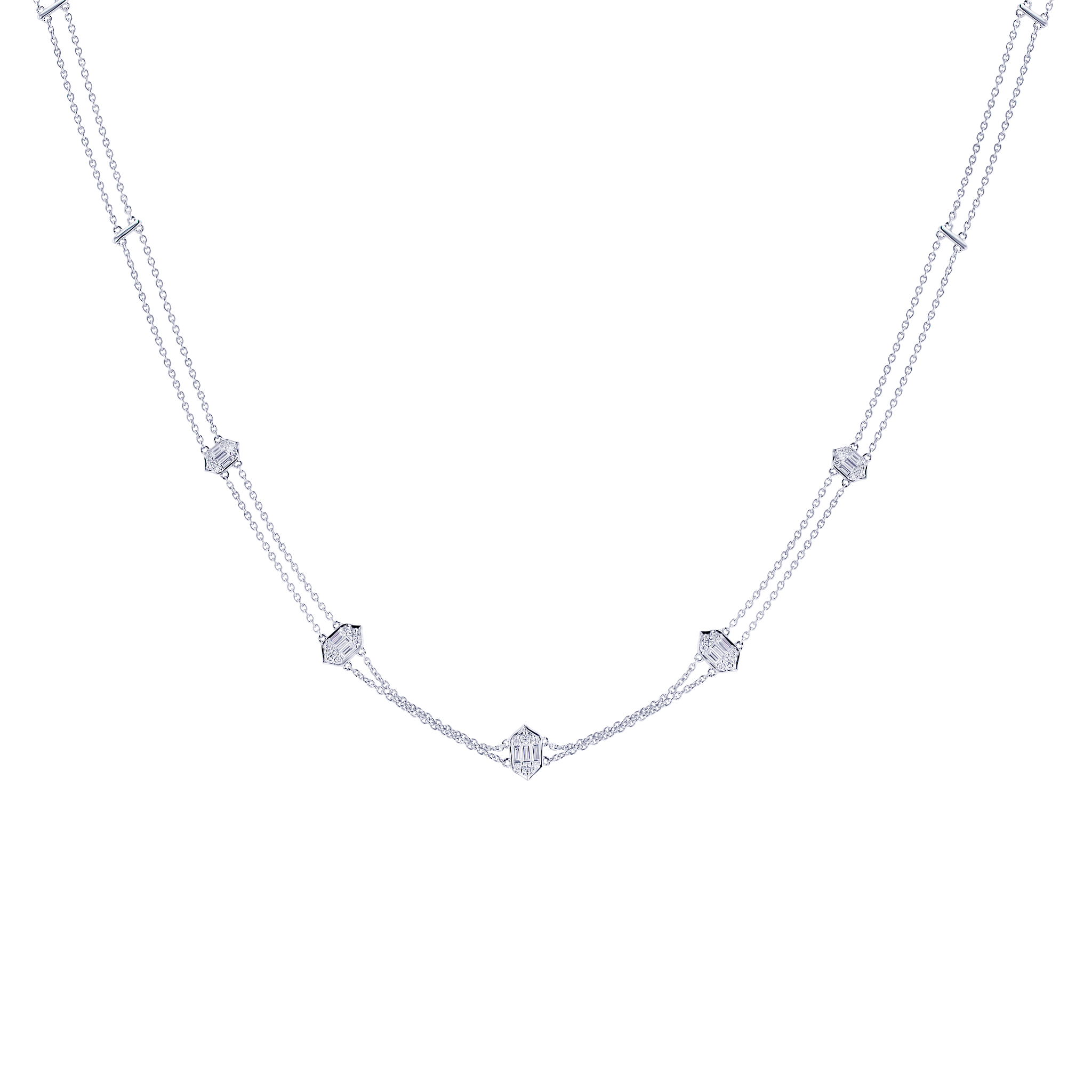 Palace Baguette Double Diamond Necklace 18k White Gold